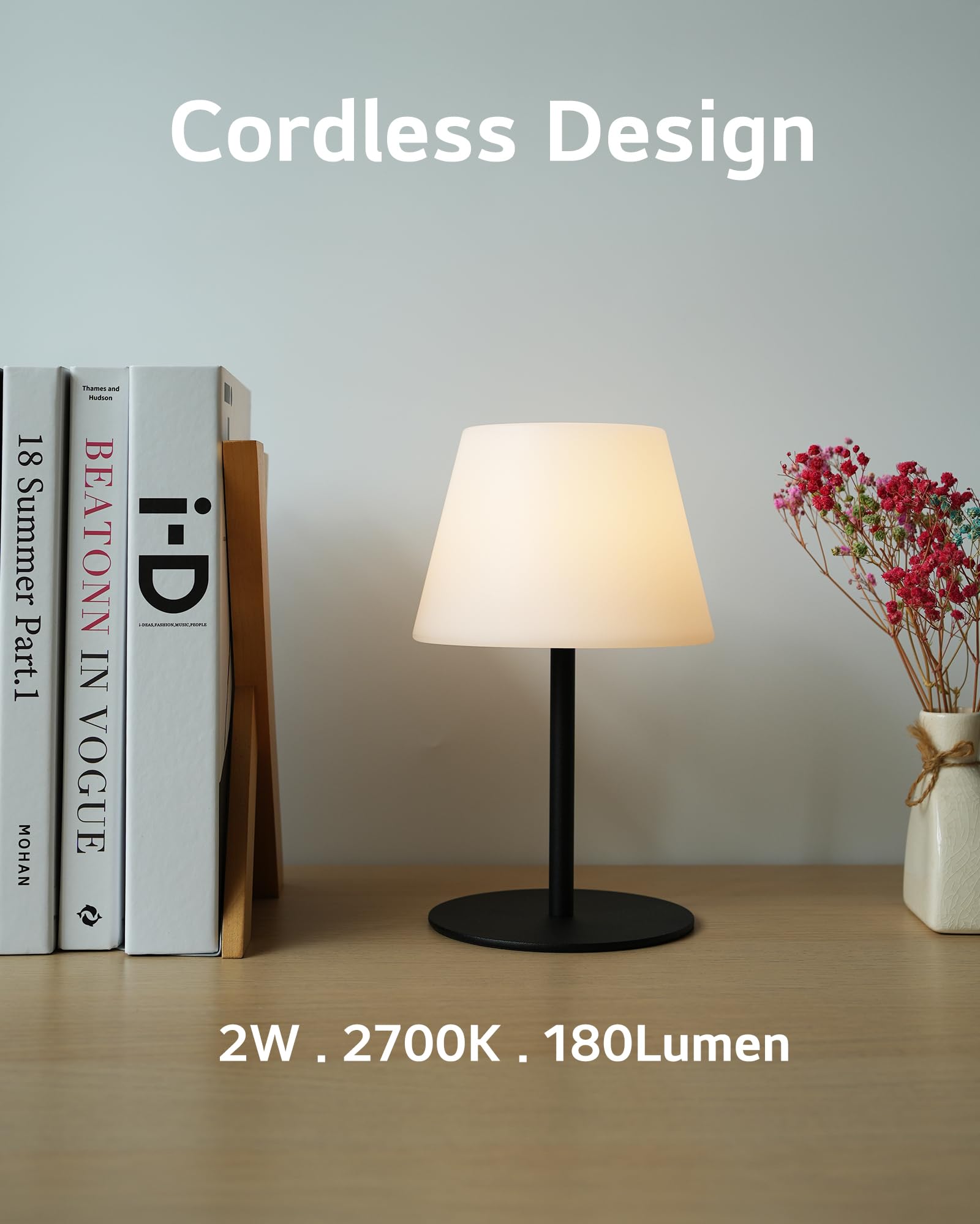 Ilovinit Cordless Table Lamp Rechargeable, Outdoor Battery Operated Table Lamp Waterproof, Portable Touch Dimmable Night Light, Height Adjustable, For Home/Bedroom/Patio/Restaurant (2Pack Black)