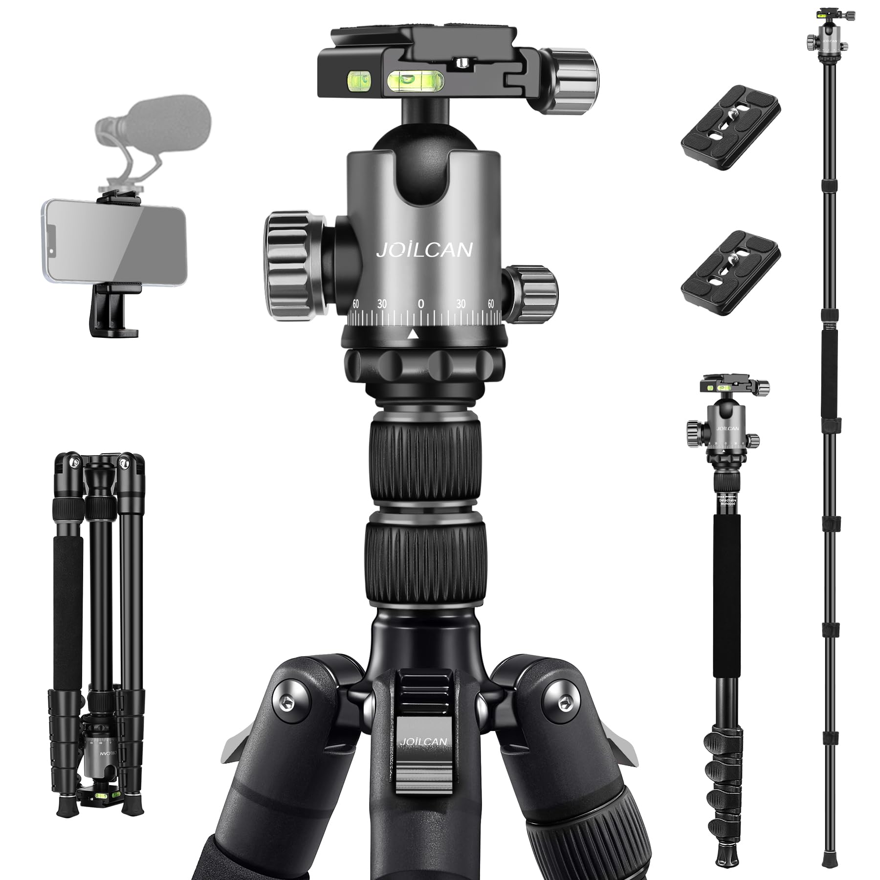 Joilcan Tripod For Camera, 81" Aluminum Camera Tripod Monopod, Heavy Duty Travel Tripods For Spotting Scope Binoculars Laser Level, Payload 35Lb