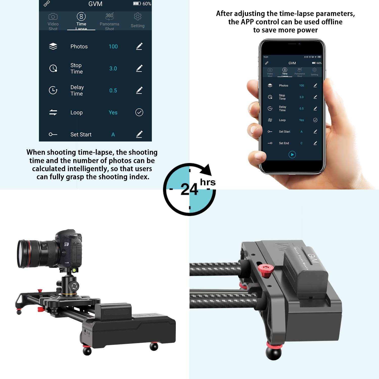 Gvm Motorized Camera Slider,31" Wireless Carbon Fiber Dolly Rail Camera Slider With App Control, Motorized Time Lapse And Video Shot Follow Focus Shot And 120 Degree Panoramic Shooting