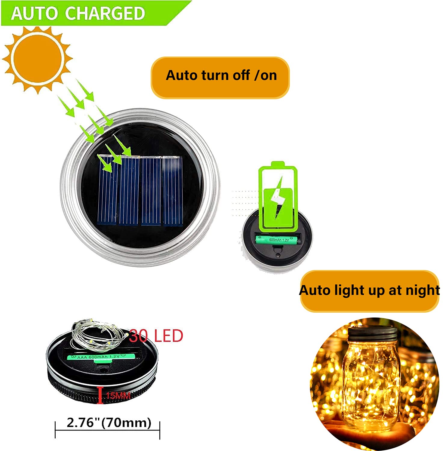 Ostritec Solar Mason Jar Lights Lids, 12 Pack 30 Led Fairy Lights(Jars Not Included), Outdoor Hanging Mason Jar Solar Lights, Fairy In A Jar Firefly Lights For Patio Garden Table Decor