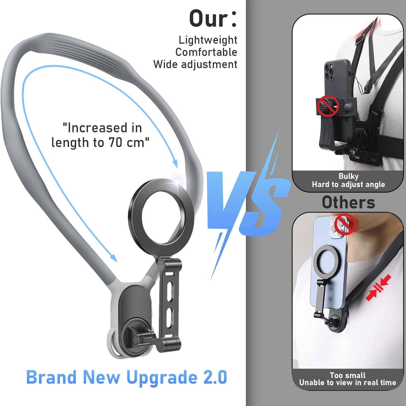 Sxau Magnetic Neck Mount For Phones, Hands- Magnetic Neck Cell Phone Holder For Iphone 15/14/13/12 Series And Android Phones (Grey), Mnh-003
