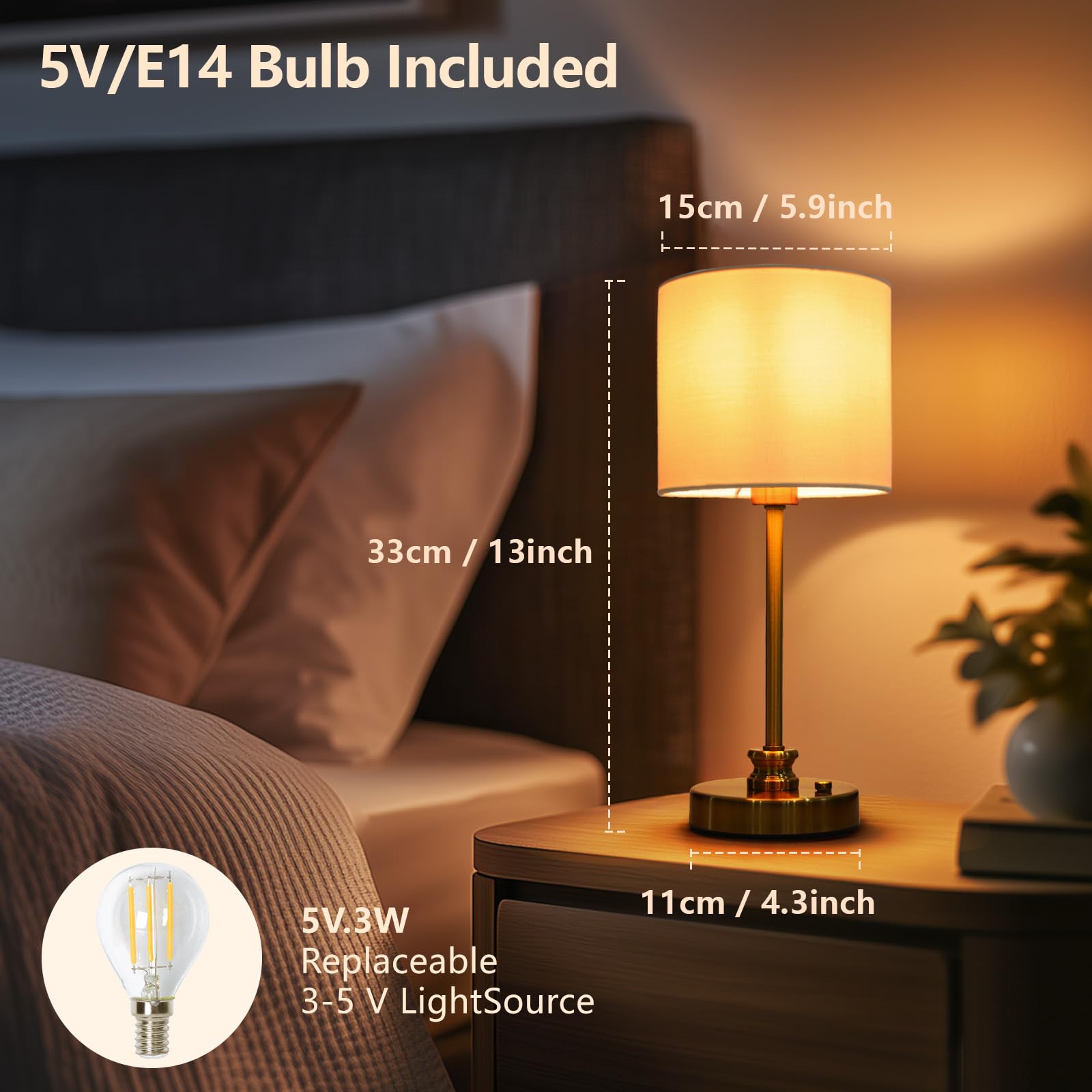 Mobeyu Portable Cordless Table Lamp, Fabric Shade Desk Lamp, 5000Mah Rechargeable Battery Powered Lighting, Dimmable Light For Dining Room, Bedroom, Bedside, Bar, Night Light, Camping, Balcony