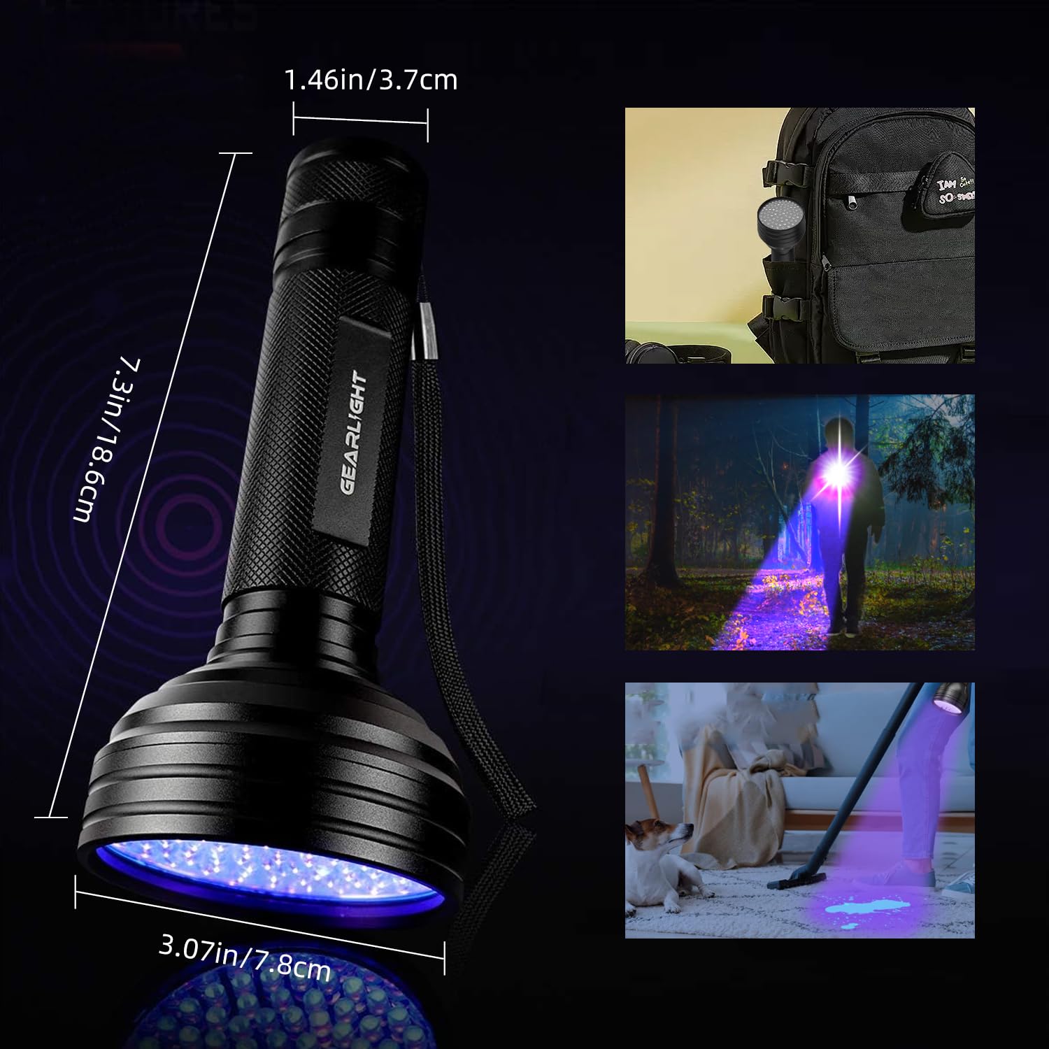 Collgene Uv Flashlight Black Light, 100 Led (390 Nm) Portable Uv Light For Pet Urine Detection, Dry Stains, Bed Bugs