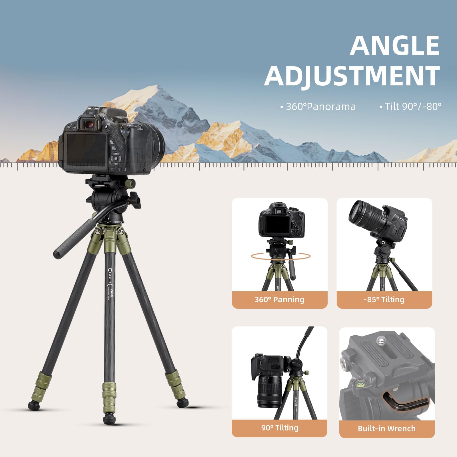 Cayer Ch10L Carbon Fiber Tripod With S1 Mini Fluid Head, 28" Compact Desktop Stand, Tabletop Camera Support With Center Column For Mirrorless Cameras Video Camcorder Mobile Phone Webcam