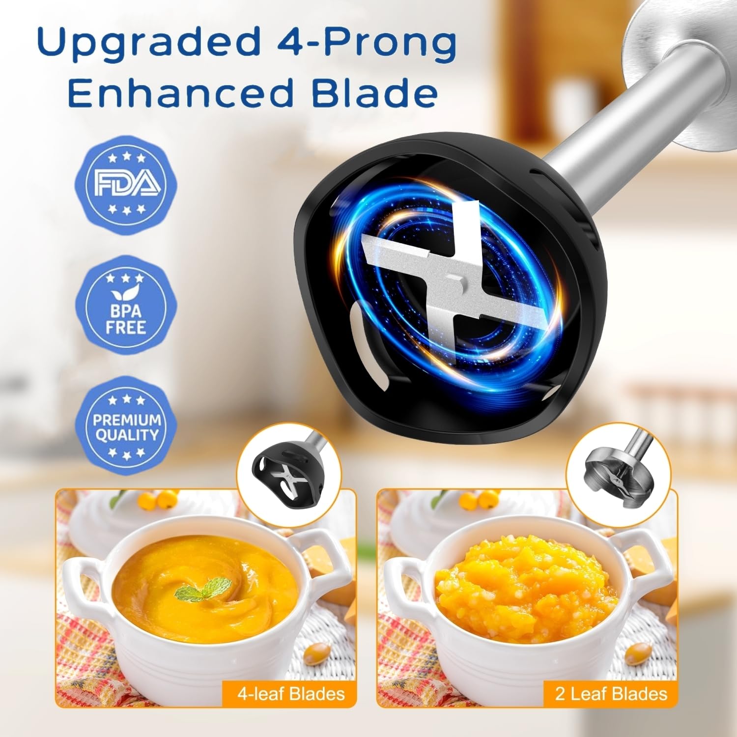 Gogocook Immersion Blender 5 In 1 Hand Blender, Electric Blender Max 1000W Heavy Duty Motor, 21 Speed & Turbo Mode Handheld Blender, Milk Frother, Egg Whisk, 800Ml Beaker, 600Ml Chopper Stainless Steel Blades