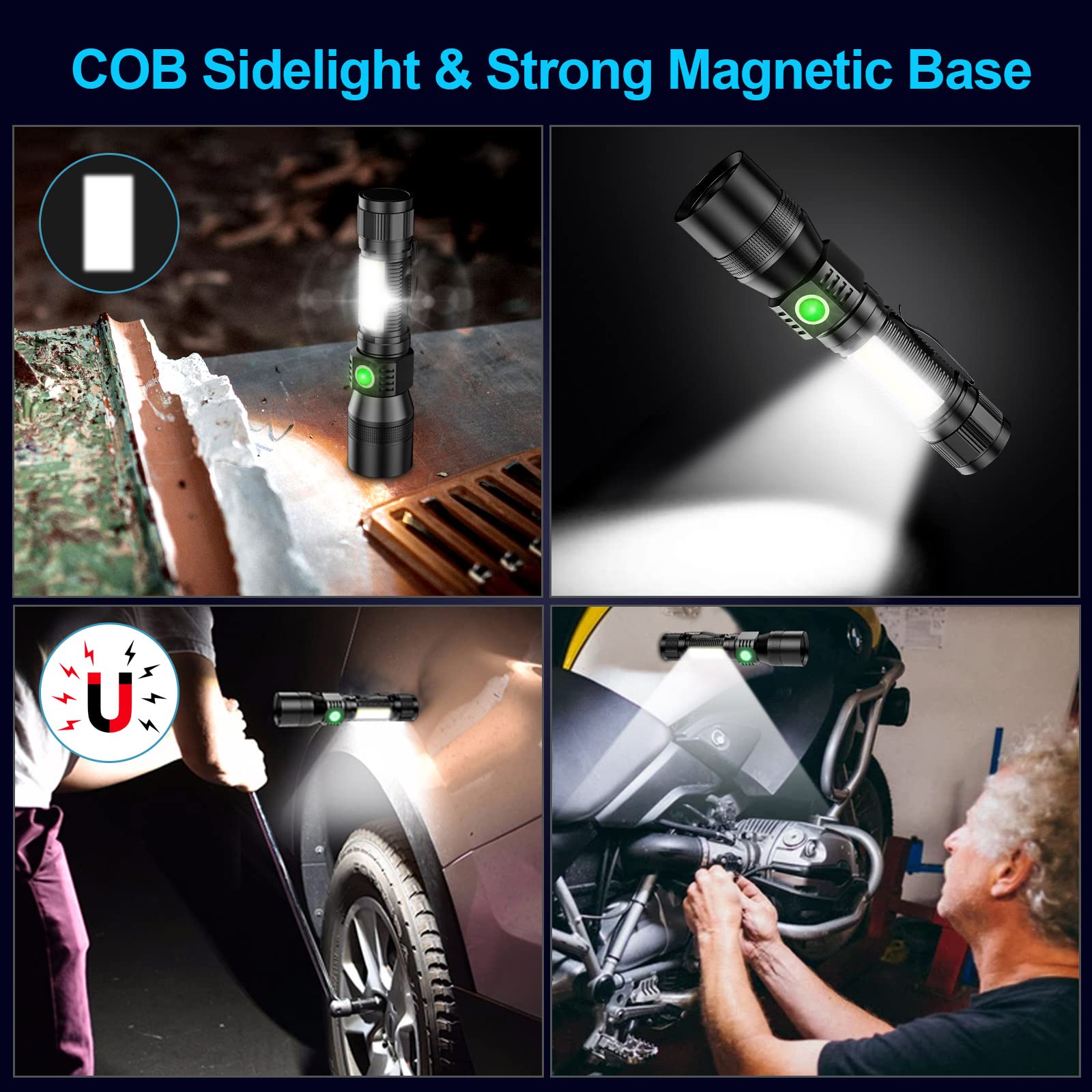 Morezra Uv Flashlight Black Light, 2 Pack 3 In 1 Super Bright Small Rechargeable Flashlights 1200 High Lumens, 7 Modes, Waterproof Magnetic Led Pocket Flash Light For Pet Urine Detection