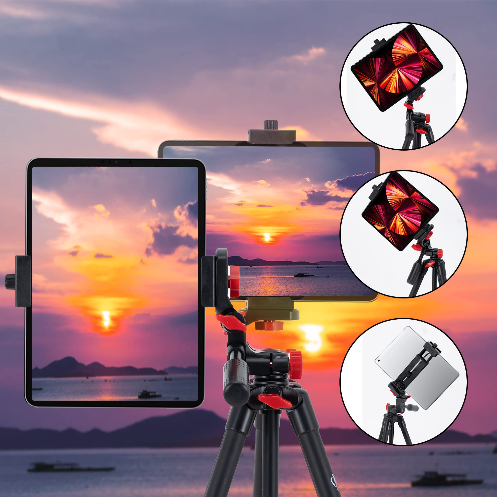 Teefeet Tablet Tripod 53 Inch Tripod For Ipad Aluminum Smartphone Tripod For Iphone Ipad Pro Camera Mobile Phone Lightweight Travel Selfie Stand Tripod Black