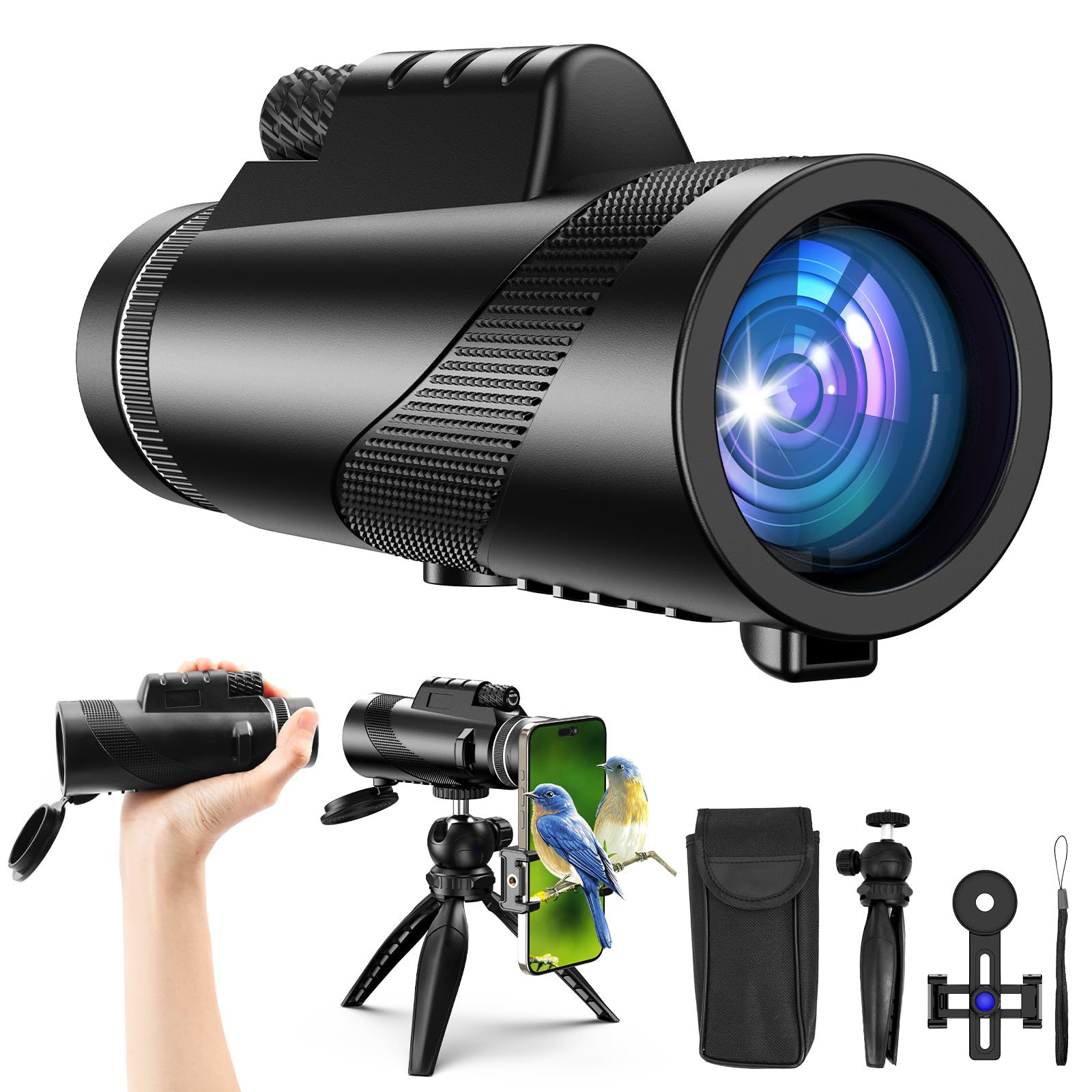 Criacr Monocular Telescope, 80X100 High Power Monocular Telescope For Stargazing, Monocular With Tripod And Smartphone Adapter, High Definition Monocular For Hiking Hunting