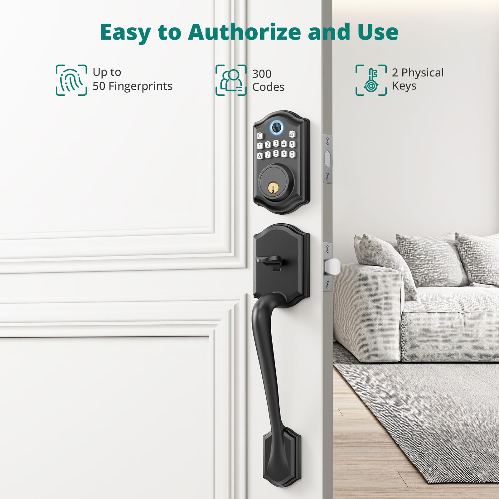 Akagear Ds10 Keyless Entry Door Locks - Keypad Lock With Handle Set, Fingerprint Deadbolt, Smart Locks For Front Doors, Auto-Lock & One Touch Locking, 2 Keys, Easy Installation