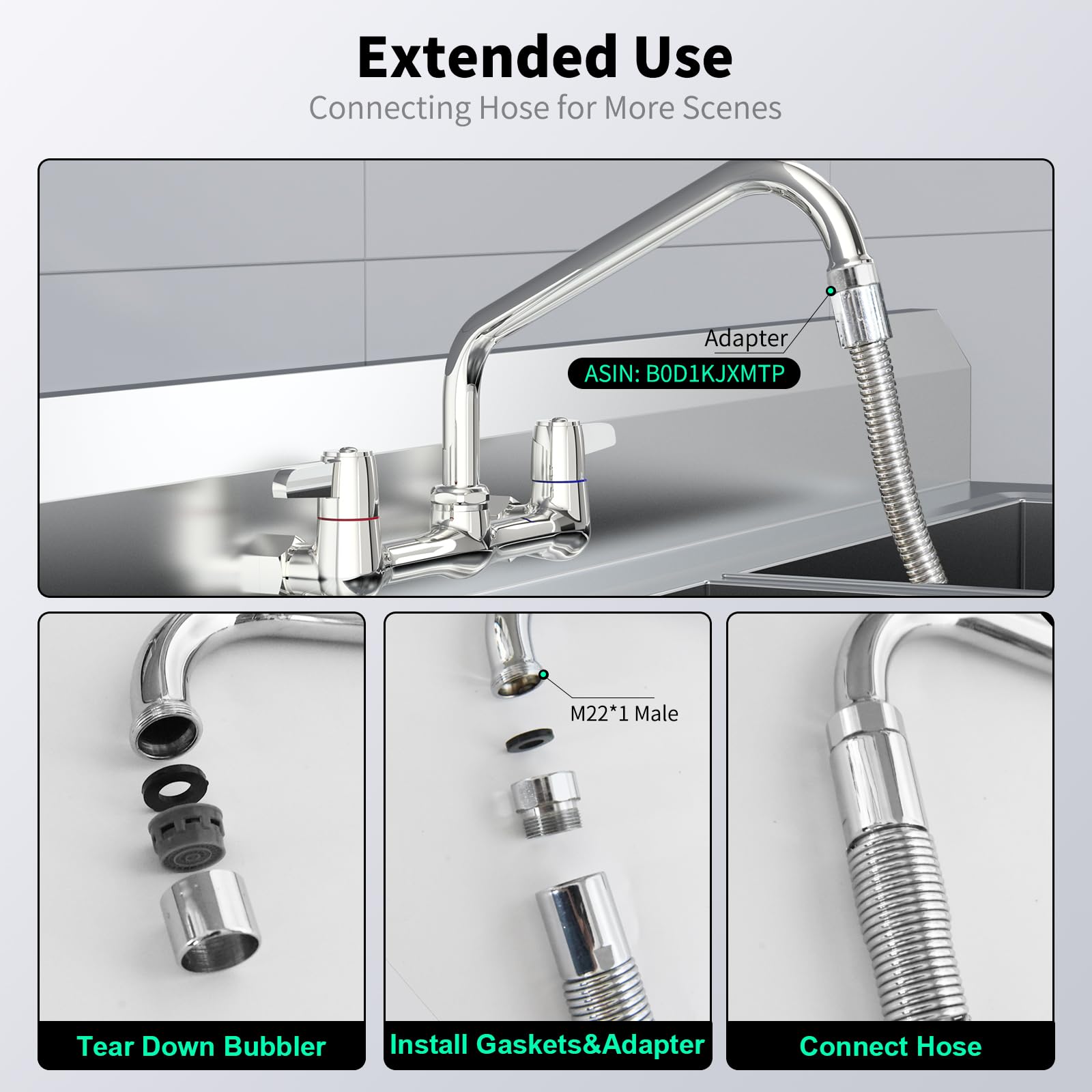 Mstjry Commercial Wall Mount Faucet For Kitchen: Utility Sink Faucet 8 Inch Center Kitchen Sink Faucet With 8" Spout - Brass Constraction - Ideal For Restaurant Laundry Industrial (Polished Chrome)