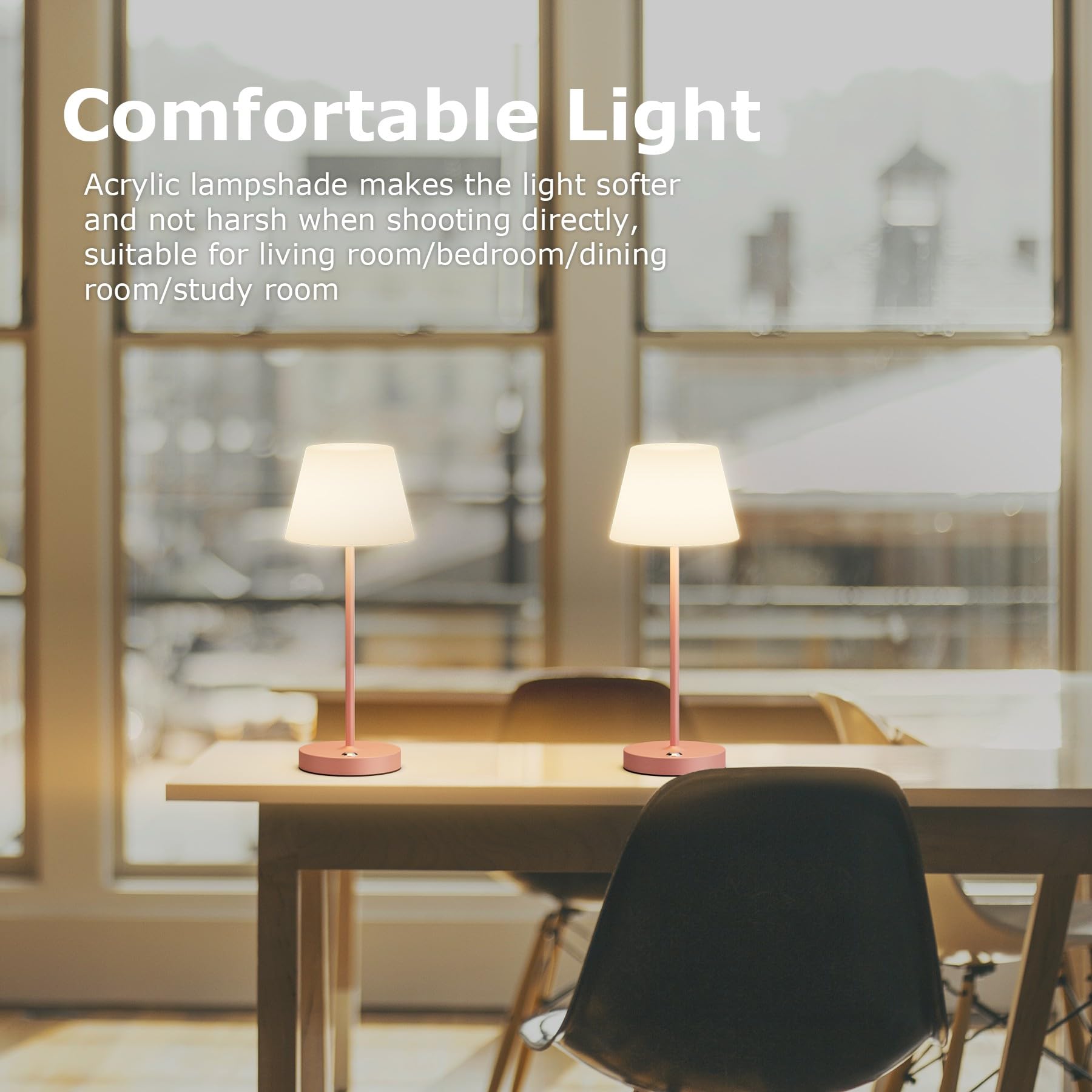 Coinmit 2 Pack Battery Operated Table Lamps, 6000Mah Cordless Battery Powered Desk Lamp, Modern Led Outdoor Waterproof Acrylic Table Lamps (Pink)