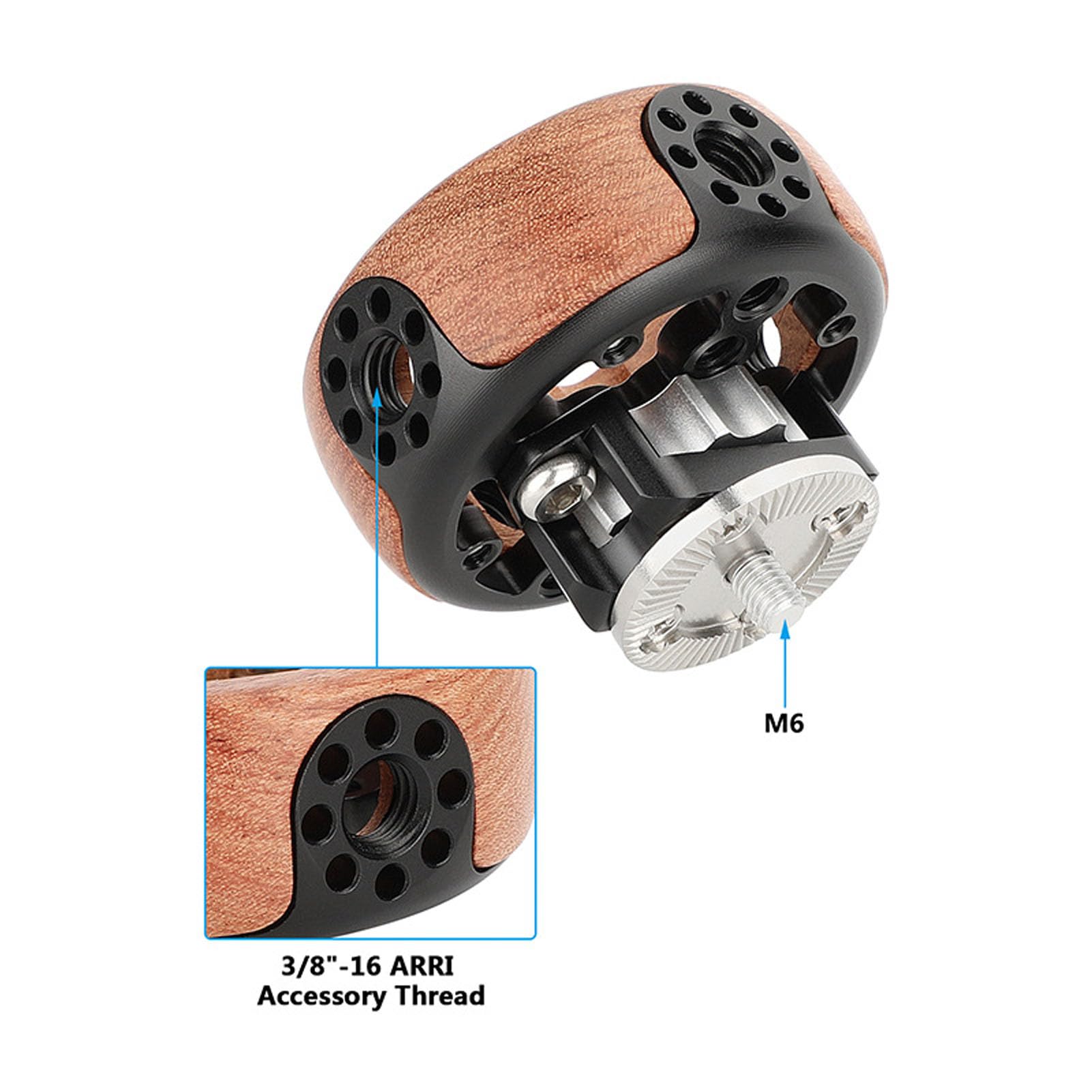 Gowenic Camera Wheel Shaped Side Handle, Ergonomic Wooden Handgrip Extension Connector For Slr Camera Mirrorless Camera Cage