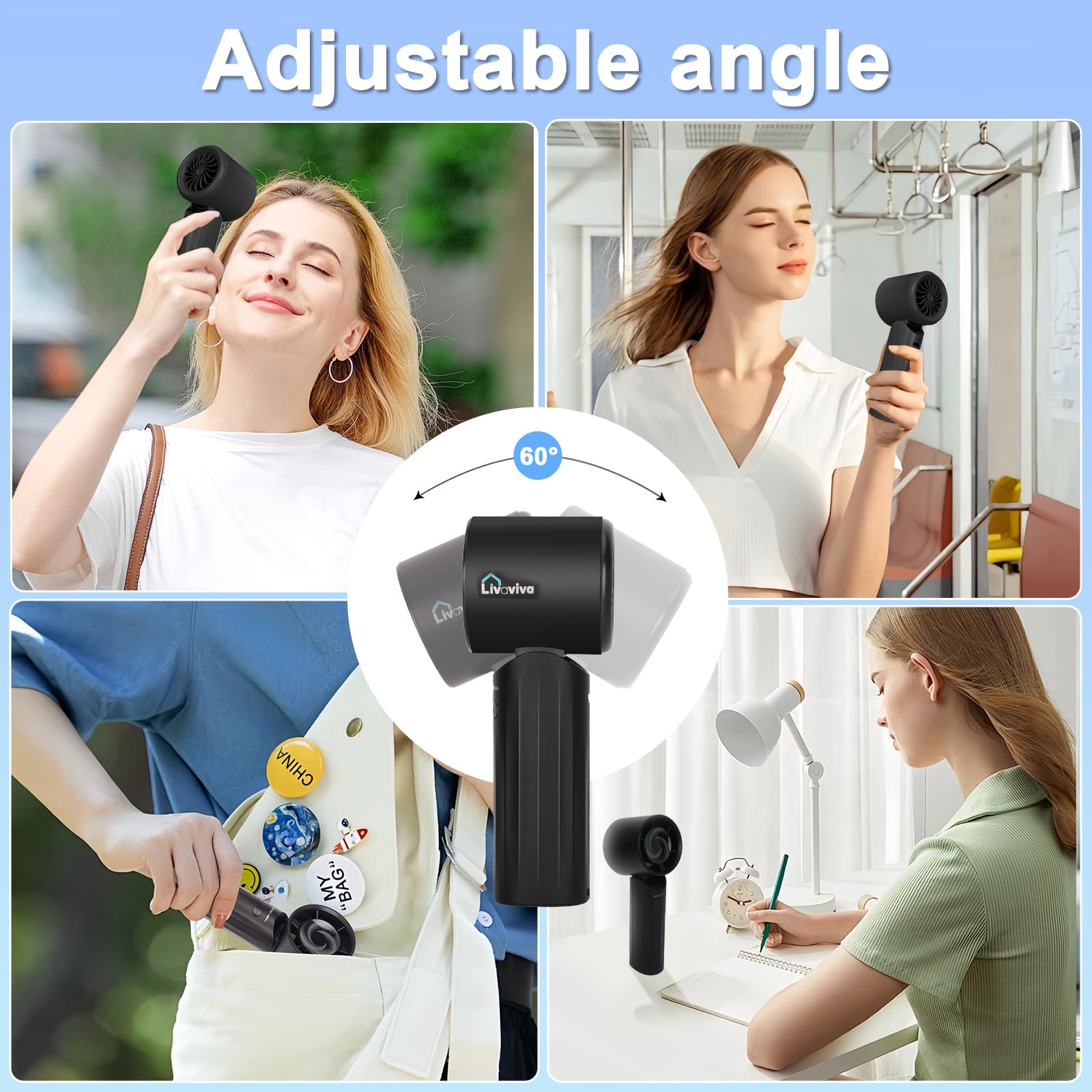 Handheld Fan, Adjustable Blowing Angle, Mini Portable Turbo Fan, Usb Type-C Rechargeable, Infinitely