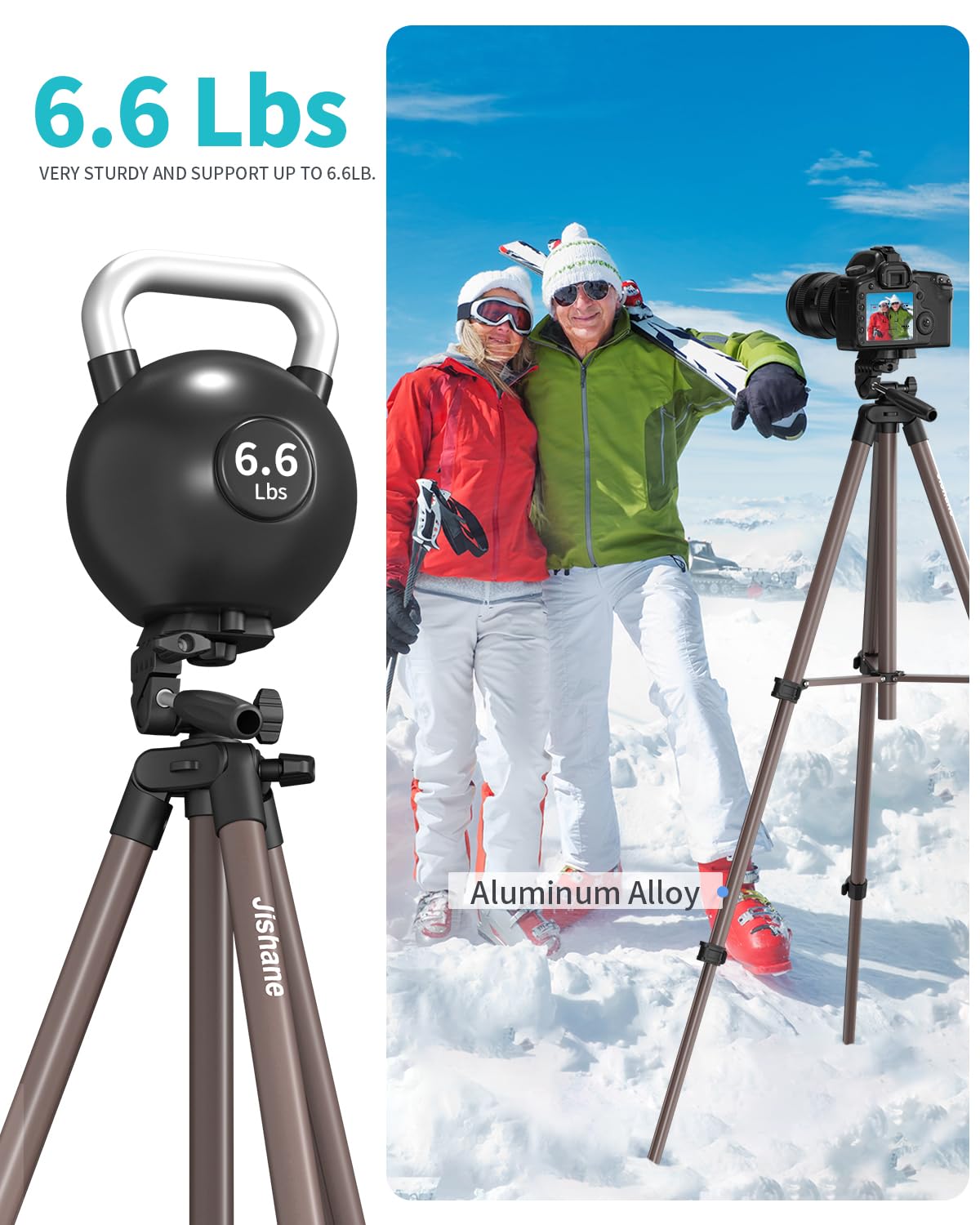 Jishane 71" Camera Tripod, Lightweight Aluminum Phone Tripod With Wireless Remote, Phone Holder & Carry Bag, Portable Travel Camera Stand For Smartphones Canon Nikon Dslr Cameras, Max Load 6.6 Lb (Brown)