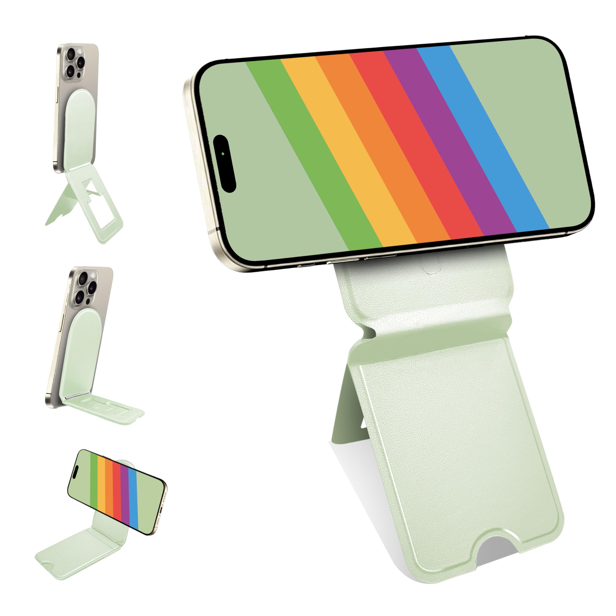 Guyefofo Phone Stand, Magnetic Phone Tripod, Eco-Friendly & Stain-Resistant Leather, Angle Adjustment & Strong Magnet Tripod For Iphone 16/15/14/13/12 (Included Metal Ring)-Green