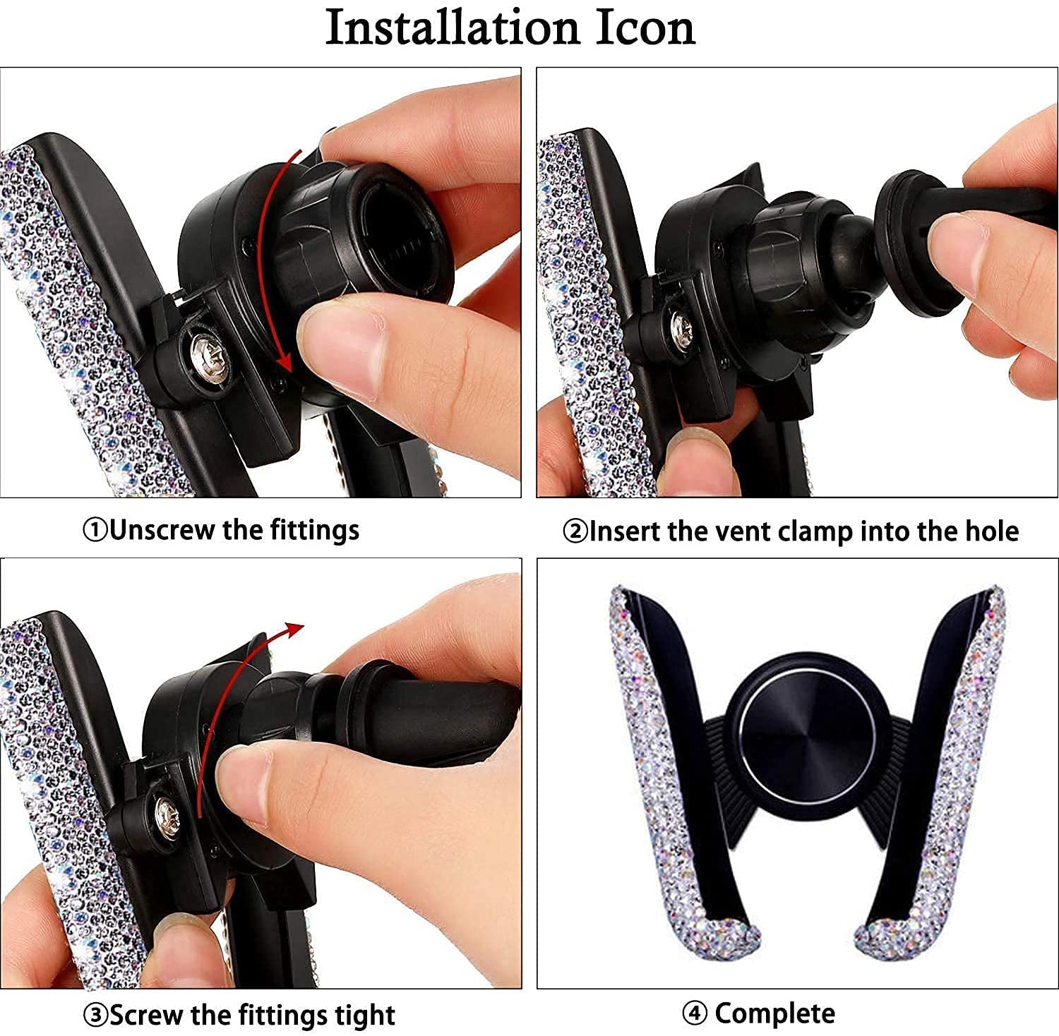 Suncaraccl Bling Car Phone Holder, 360 Degrees Adjustable Crystal Auto Car Mount Phone Holder For Dashboard,Windshield And Air Vent (White)