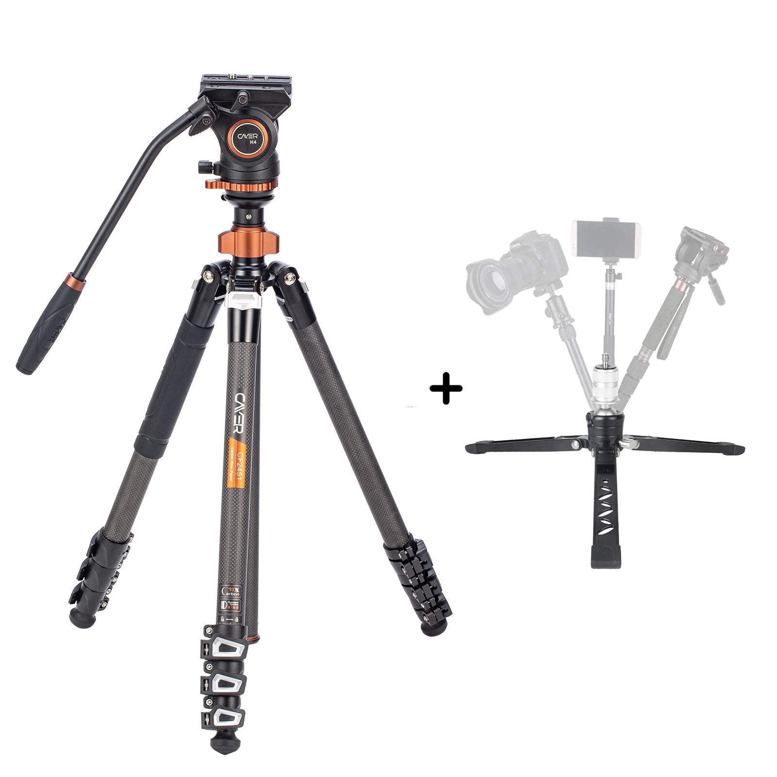 Cayer Cf2451 Carbon Fiber 67 Inches Professional Video Tripod Kit With Sv5 Monopod Feet
