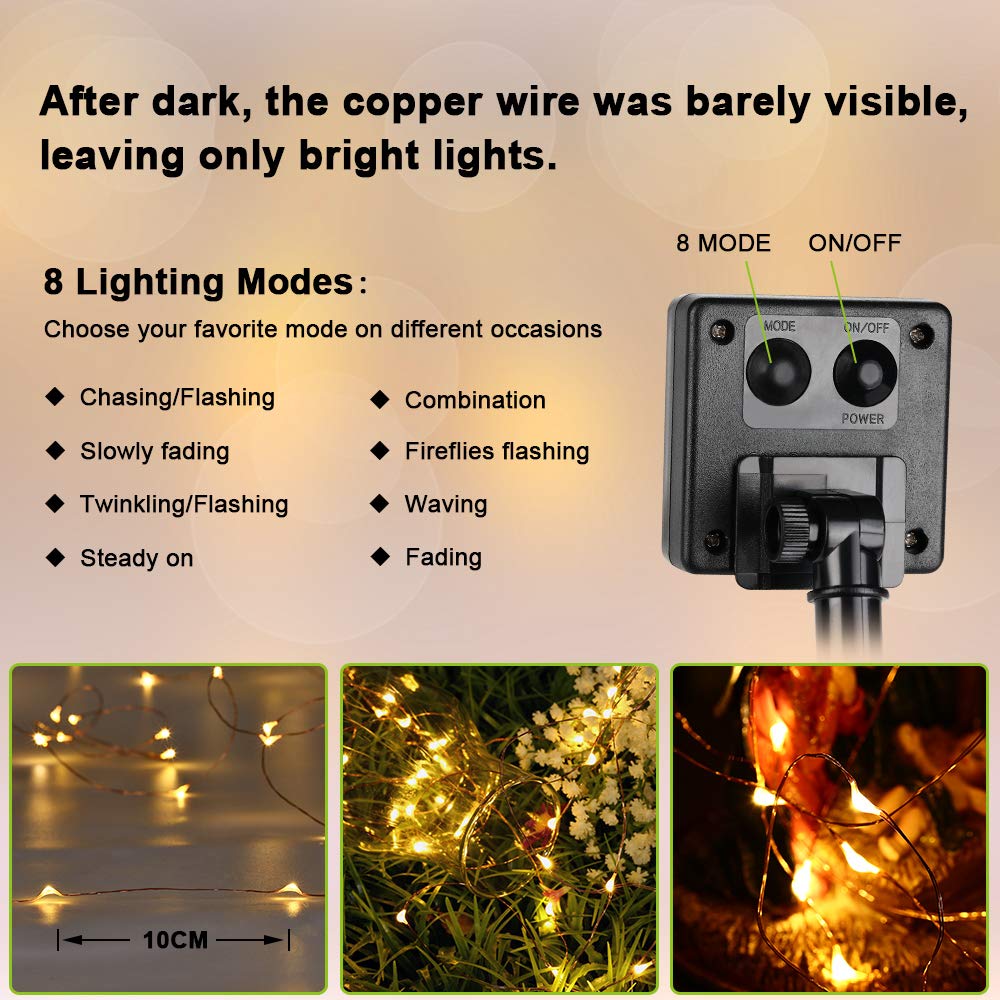 Brizled 2 Pack Solar String Lights, Total 132Ft 400 Led Outdoor Solar Fairy Lights, 8 Modes Solar Twinkle Lights, Waterproof Mini Led Solar String Lights For Christmas Garden Party Decor, Warm White