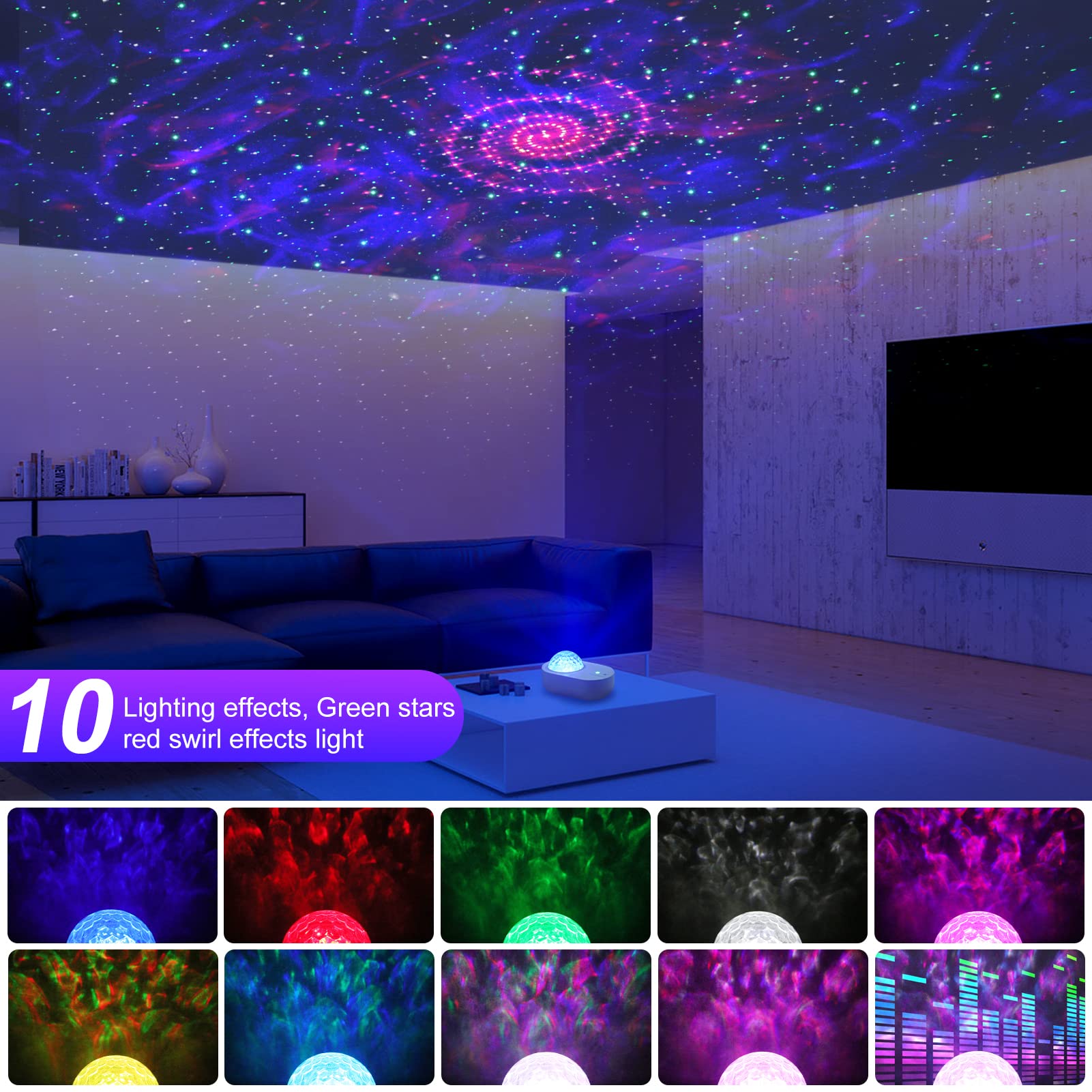 Syounda Star Projector 3 In 1 Galaxy Night Light Projector With White Noise And Bluetooth Speaker For Home Bedroom Decor, Remote Control, Christmas Birthday  For Kids Women Man - White