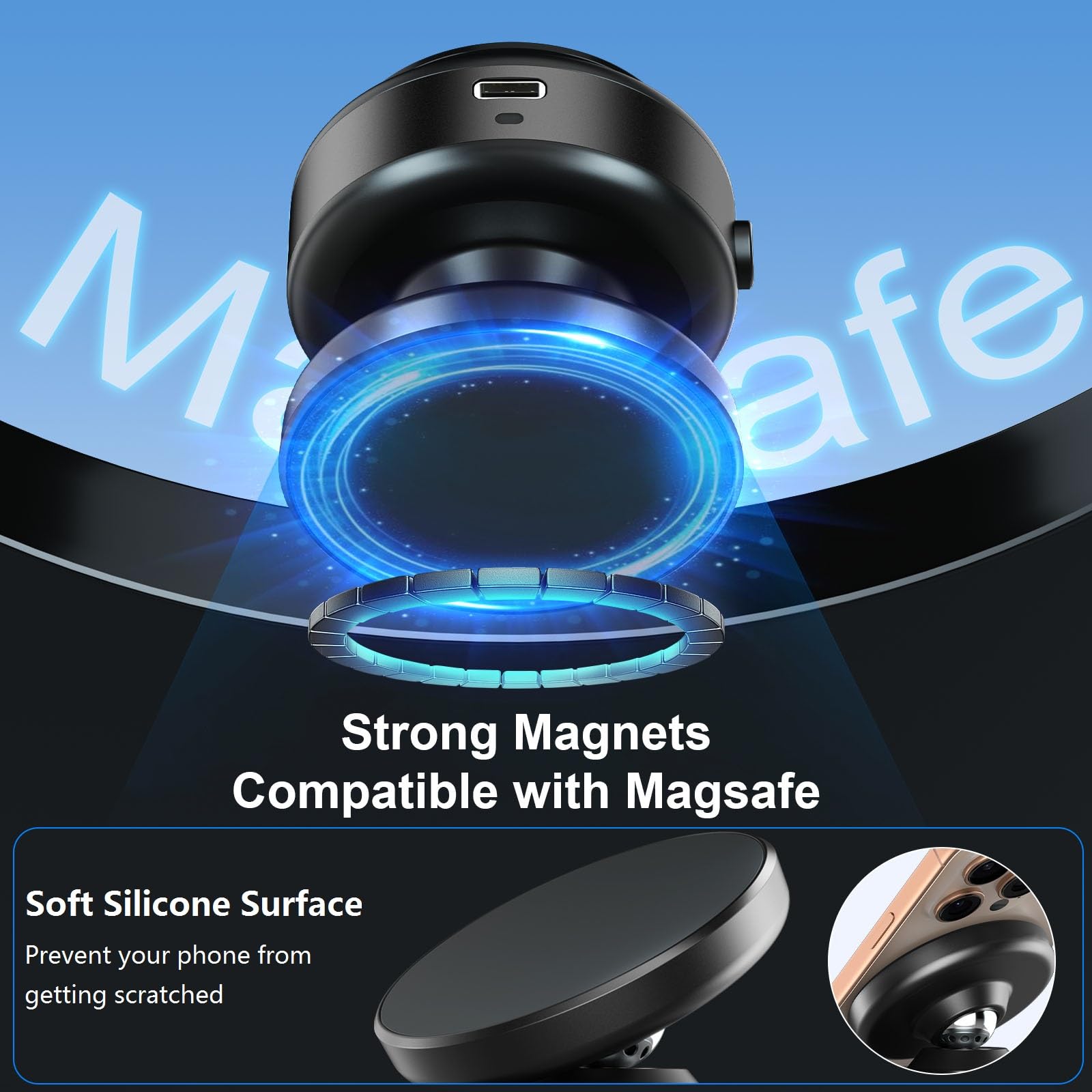 Joyye 360 Rotatable Car Magnetic Phone Holder, Phone Mount With Electric Vacuum Suction Cup For Dashboard Smooth Surfaces, Compatible With Magsafe Iphone16/15/14/13/12, Black