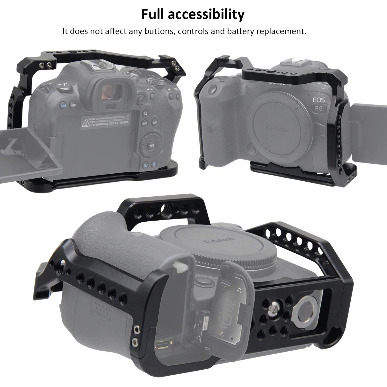 Easy Hood Camera Cage For Canon Eos R6 R5 Mirrorless Camera, Vlogging Video Shooting Filmmaking Rig Stabilizer With Dual Cold Shoe, 1/4" Mounting Points And 3/8" Arri Locating Hole