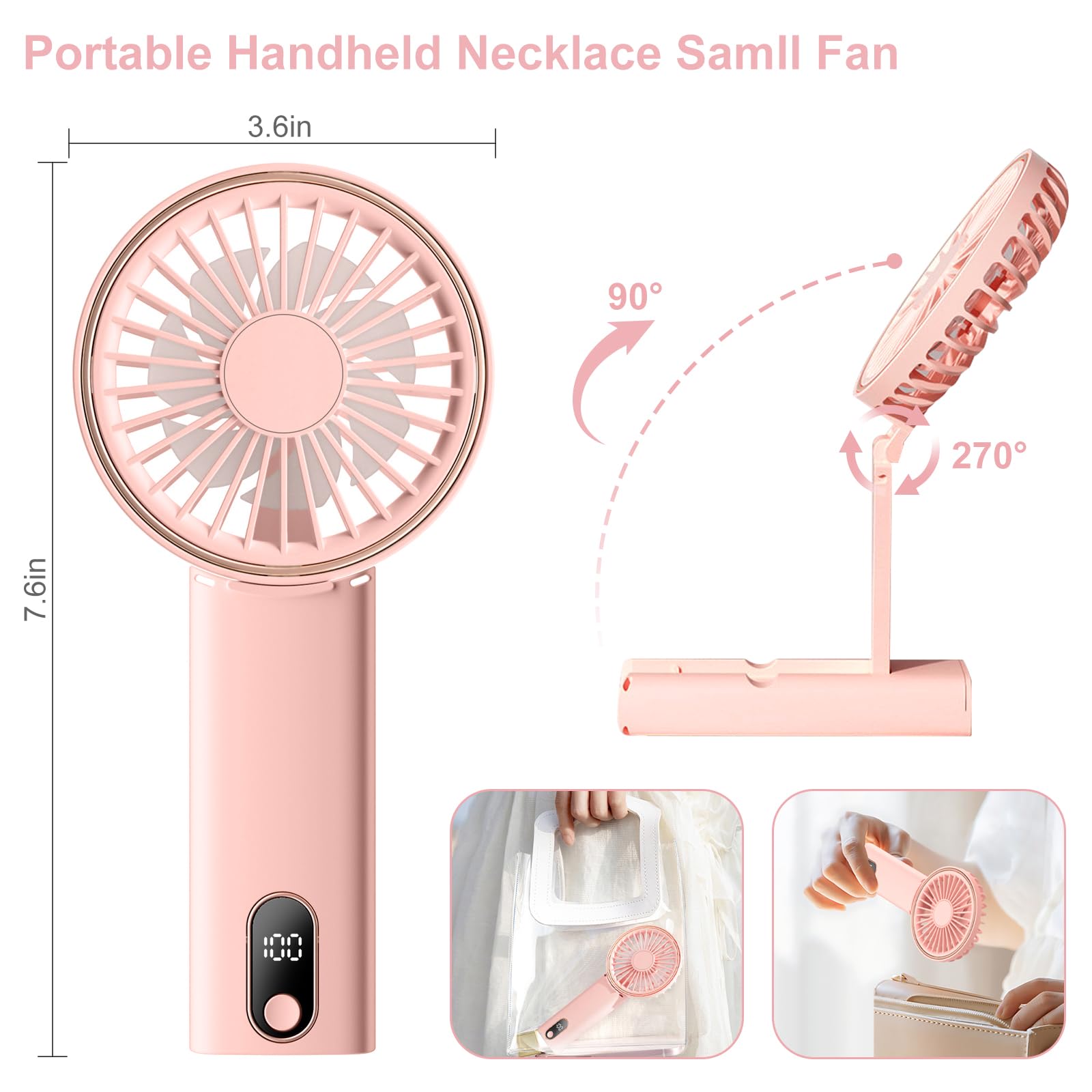 Portable Mini Fan, 2000Mah Battery Operated Fan, 4 In 1 As Phone Holder, Handheld Fan, Desk Fan, Usb