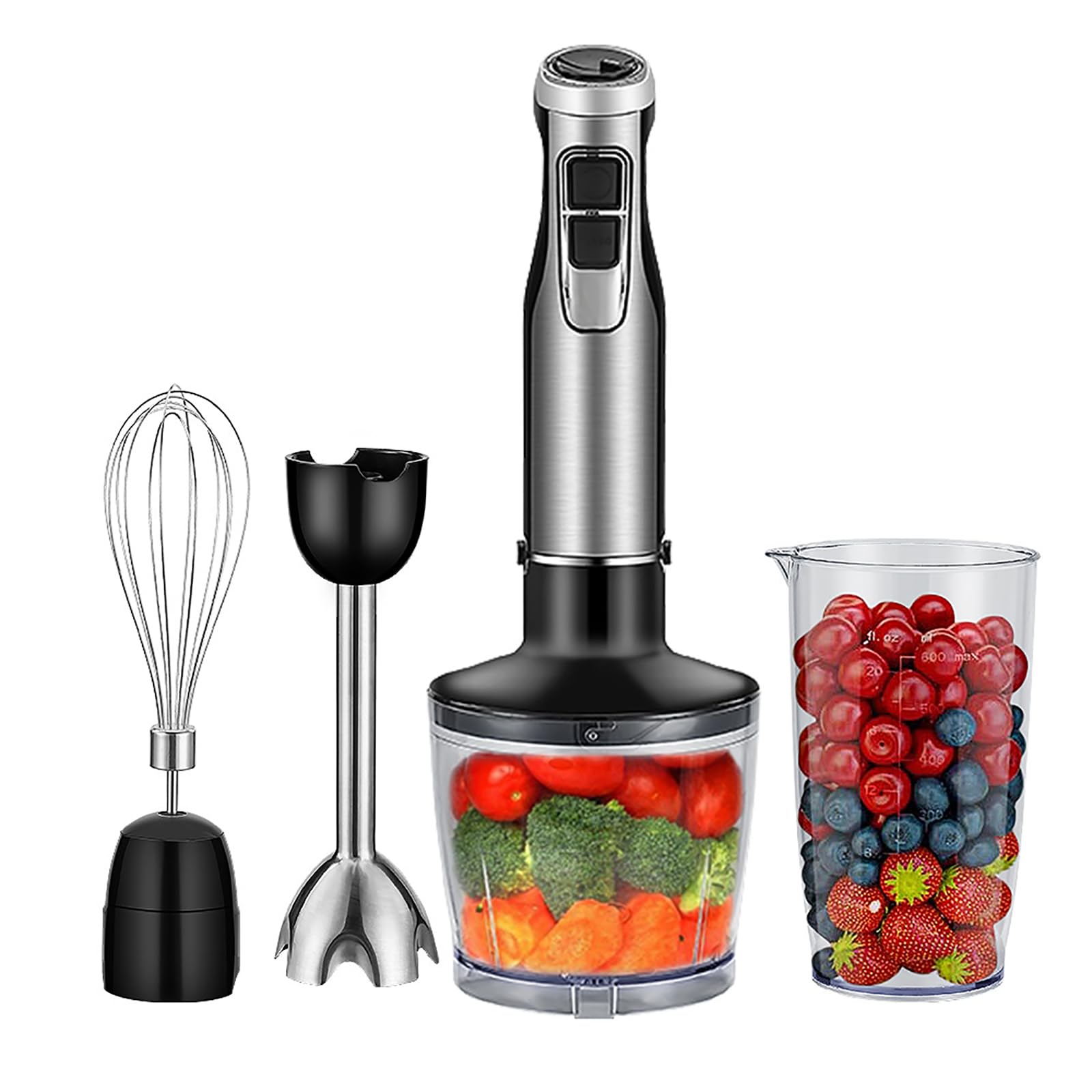 Uniqus Handheld Immersion Blender With 500Ml Mixing Beaker, 1200W Power, 6 Speeds Cordless Mixer For Shakes, Smoothies Easy To Clean Detachable Design