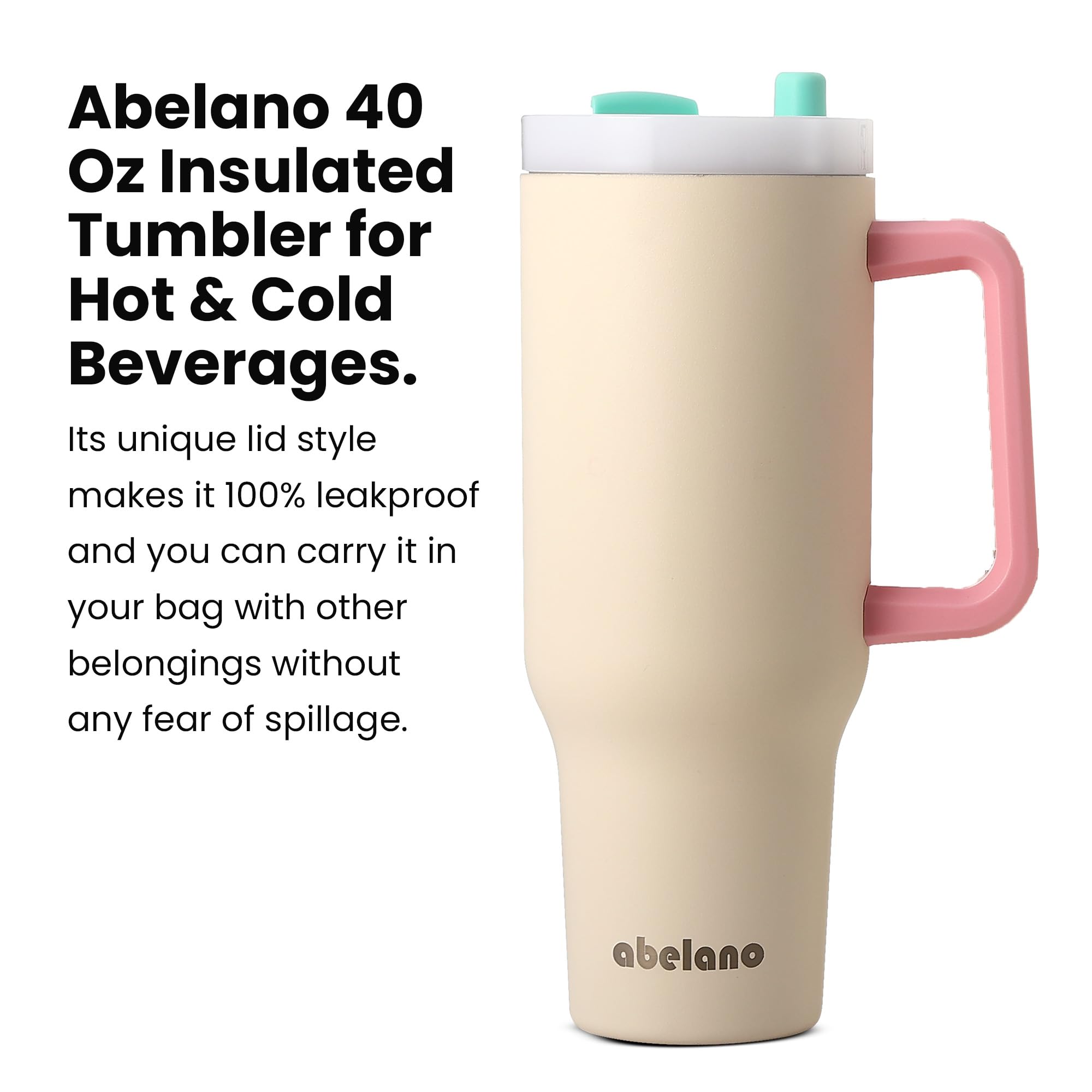 40 Oz Insulated Tumbler With Handle And Straw, Double Wall Stainless Steel Travel Mug