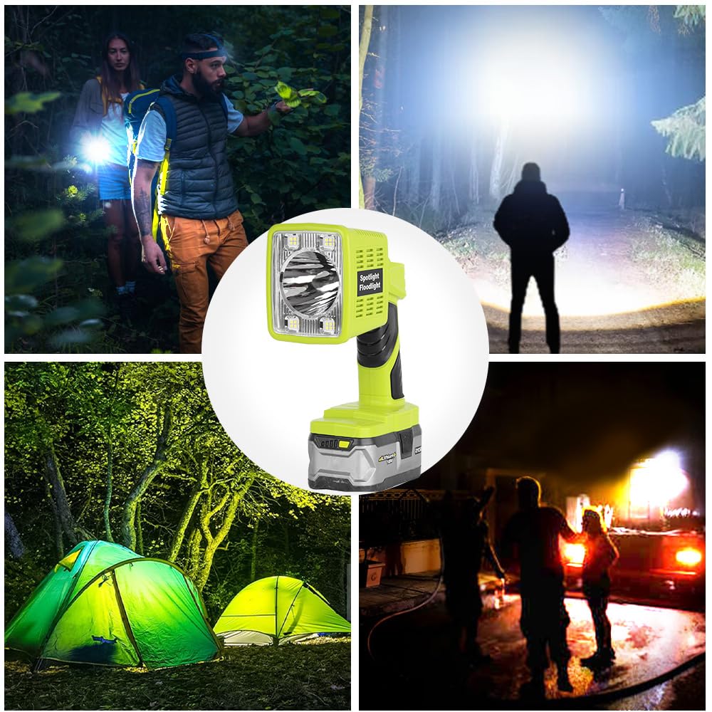 Haopkzapyr 18W 1600Lm Led Flashlight, 90° Pivoting Head - For Ryobi 18V Battery (Battery Not Included) - Ideal For Camping, Car Repair, Emergency, And Job Site Lighting