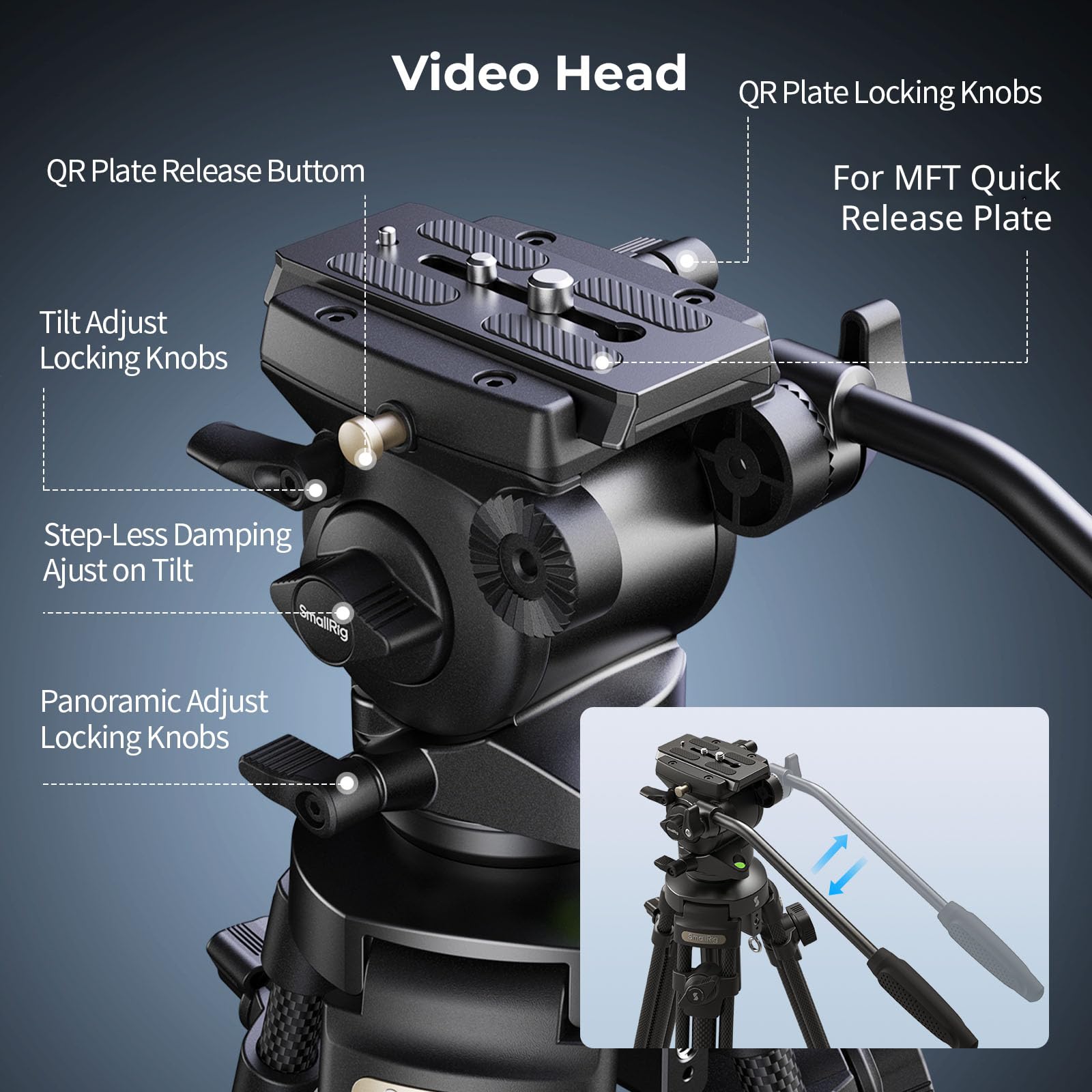 Smallrig Ad-50 Carbon Fiber Video Tripod With Step-Less Damping Fluid Head, 13.2Lbs Max Load  Compact Travel Tripod For Filmmakers  Portable Camera Tripods For Small Camcorder, Cameras