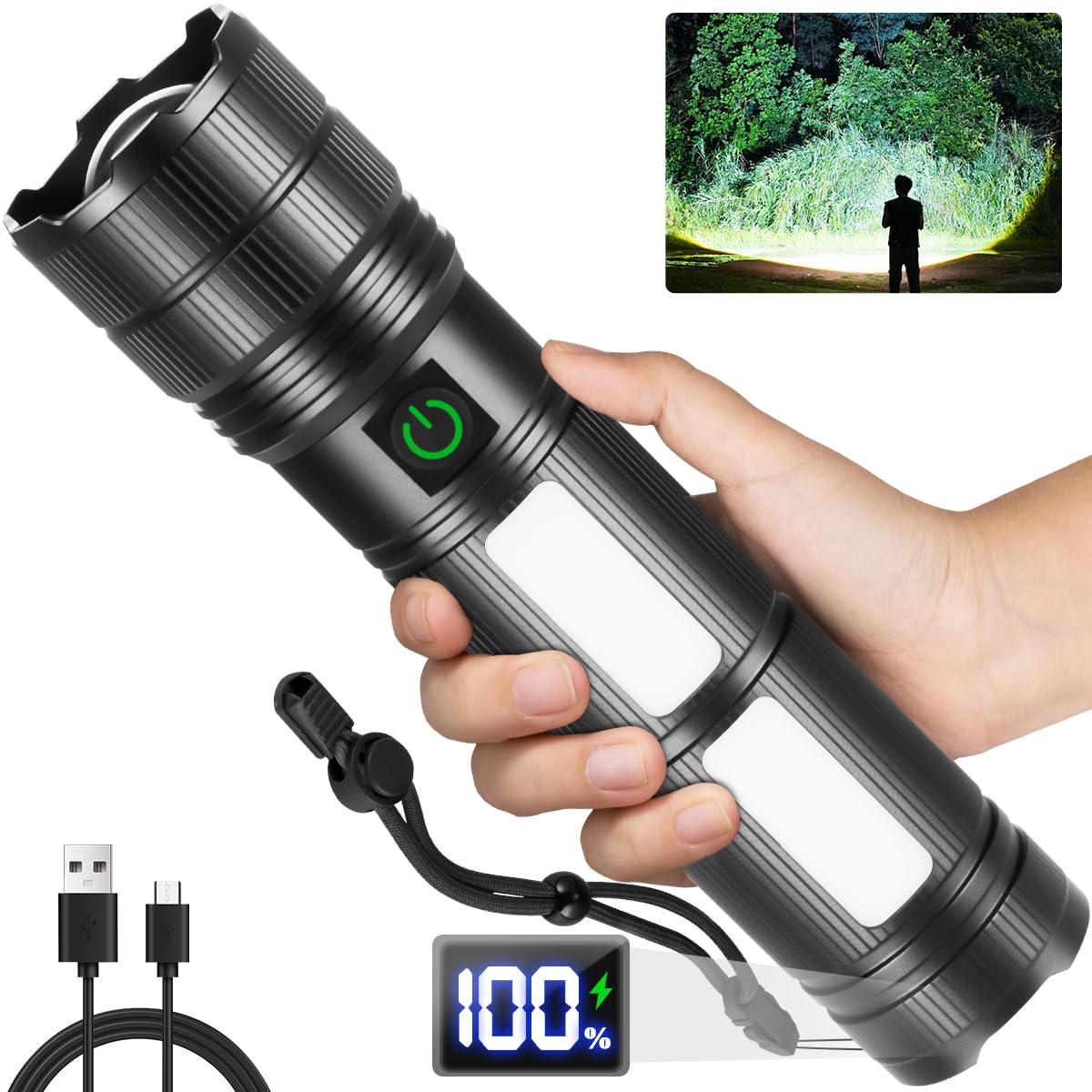 Kyekio Large Size & High Powered Flashlight, Flashlights High Lumens, Super Bright Flashlight, Rechargeable Flashlights Led, Adjustable Utility Flash Light, Waterproof Flash Light For Home Emergency