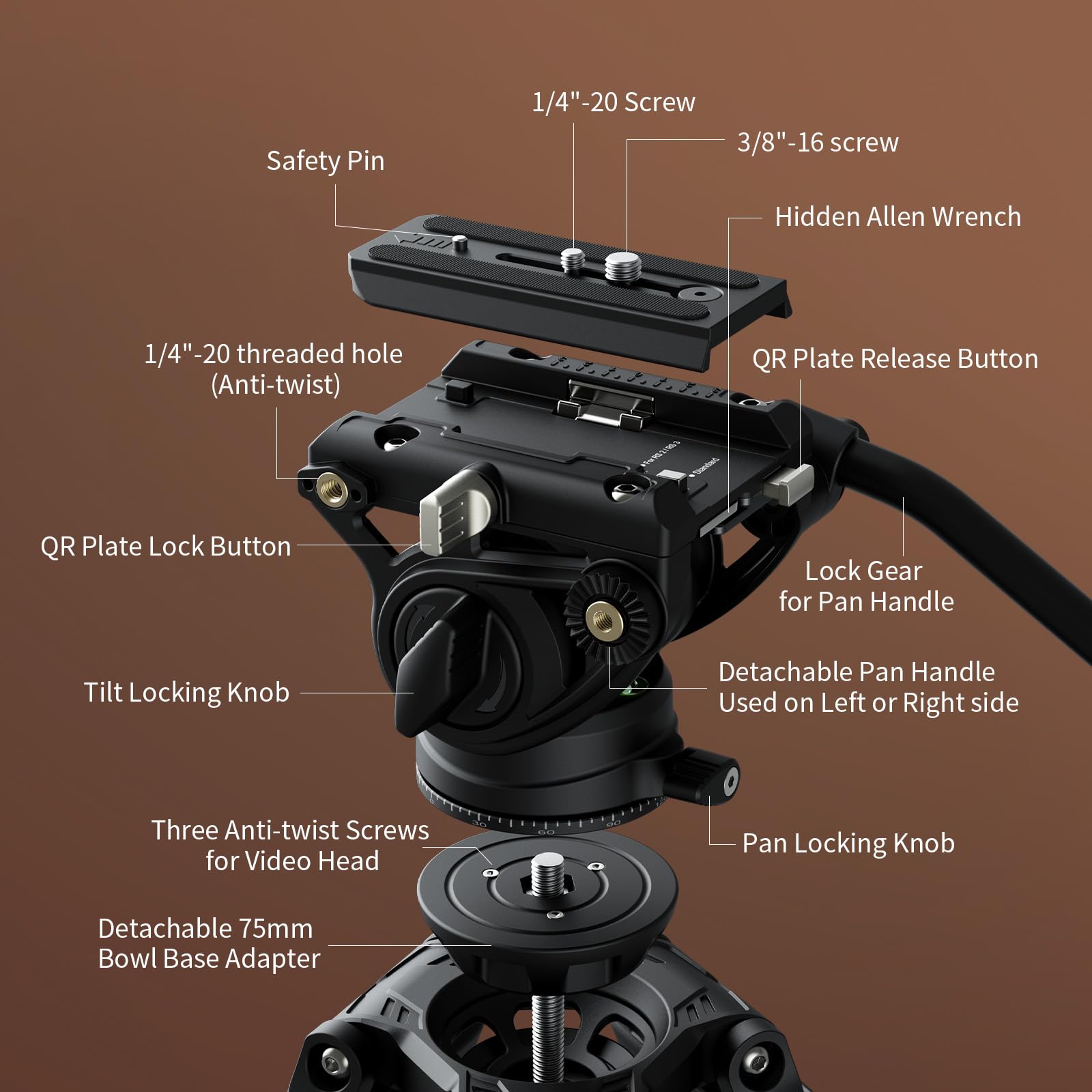 Smallrig Heavy-Duty Carbon Fiber Tripod With speed One-Step Height Adjust, 75" Tall, Fluid Head, Dual-Mode Qr Plate For Dji/Mft, Load Up To 17Lbs, Professional Video Tripod For Camera Ad-80S