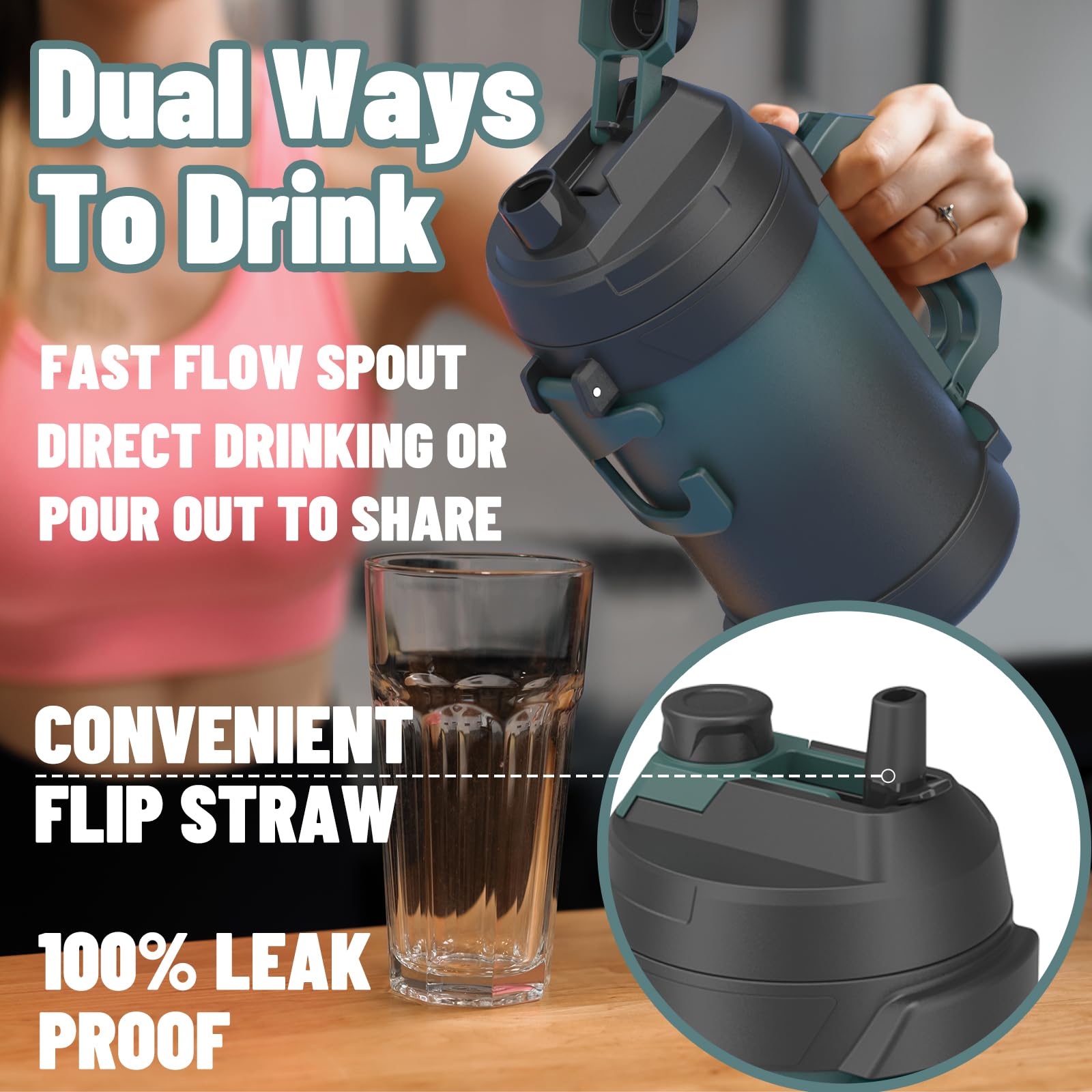 Zukro 1 Gallon Water Jug, One Gallon Large Triple Wall Insulated Metal Jug With Straw And Spout