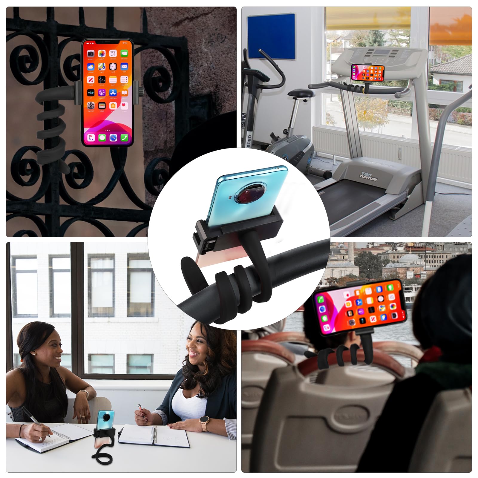 Llmsix Stroller Phone Holder Portable Cell Phone Holder Stroller Phone Mount With Non-Slip Flexible Arm Flexible Phone Holder Stroller Accessories For Treadmill Spin Bike Shopping Cart Car Kitchen