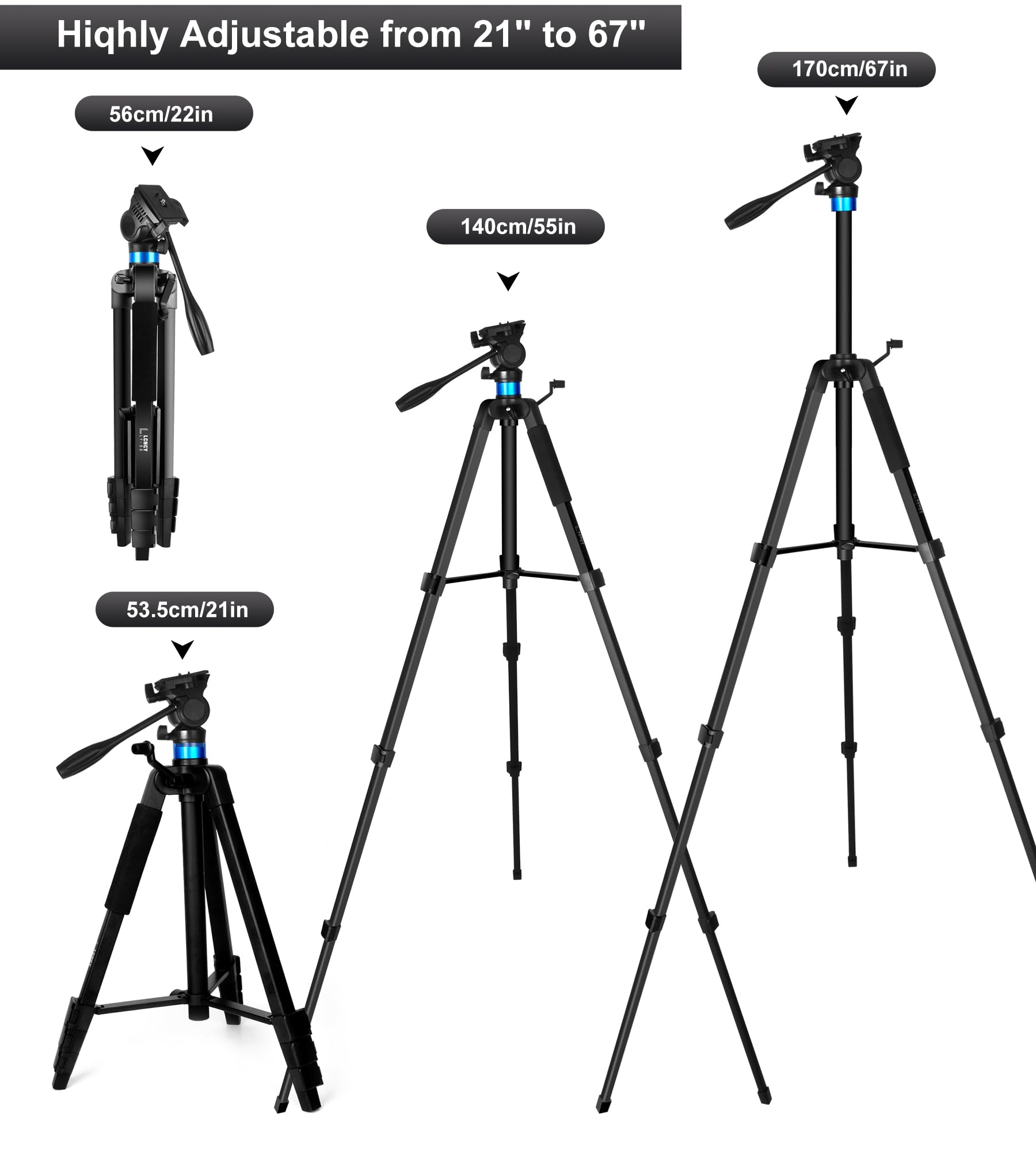 Lcncy 68 Inch Binocular Or Spotting Scope And Shooting Tripod Hunting Rest V Yoke Stand, With Binoculars Adapter And Removable 360° Rotate Fluid Head, Compatible With Binoculars/Spotting Scope/Shooting/Dslr