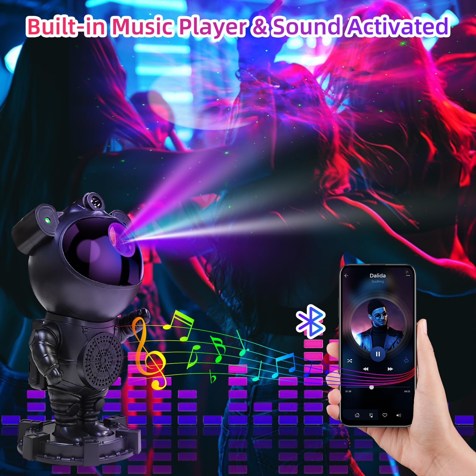Ruishine Star Projector Astronaut Galaxy Projector - Bluetooth Speaker, White Noise,Moon Nebula Night Light For Bedroom, 360° Adjustable,Timer And Remote, Star Galaxy Projectors For Kids Adult, Choice
