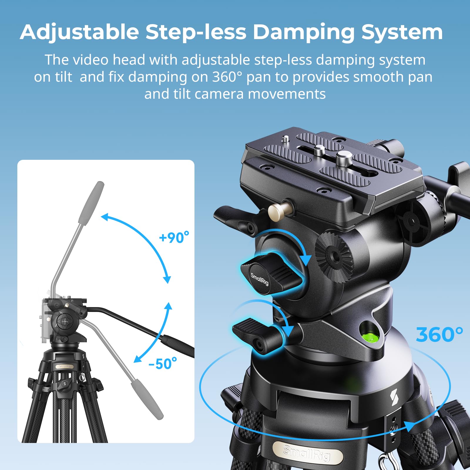 Smallrig Ad-50 Carbon Fiber Video Tripod With Step-Less Damping Fluid Head, 13.2Lbs Max Load  Compact Travel Tripod For Filmmakers  Portable Camera Tripods For Small Camcorder, Cameras