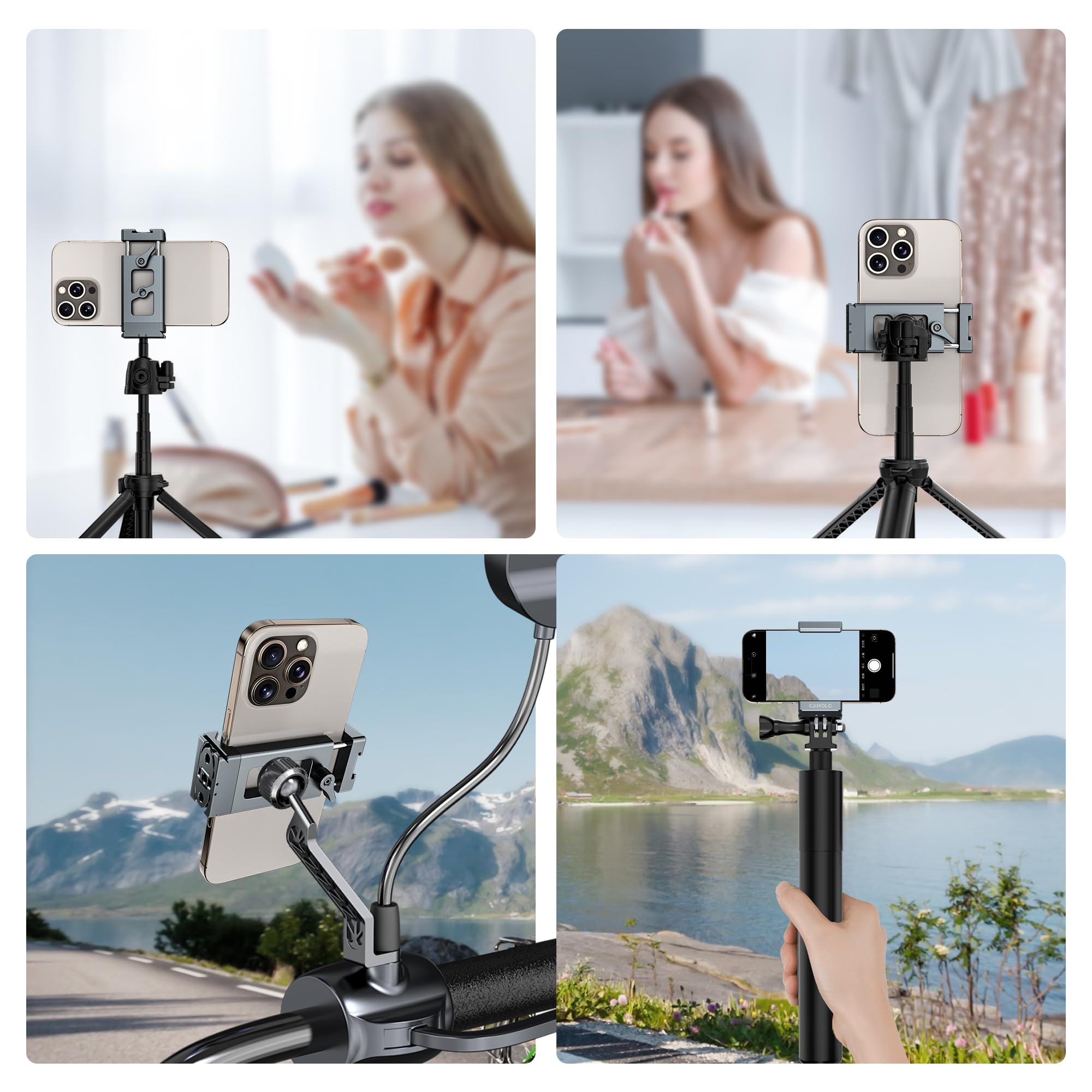 Camolo Geek Metal Phone Tripod Mount Arca Port & Action Camera Adapter, Adjustable Smartphone Tripod Adapter Clamp Cell Phone Stand Holder Compatible With Iphone Plus Pro Max Gopro Samsung Galaxy Motorola Pixel