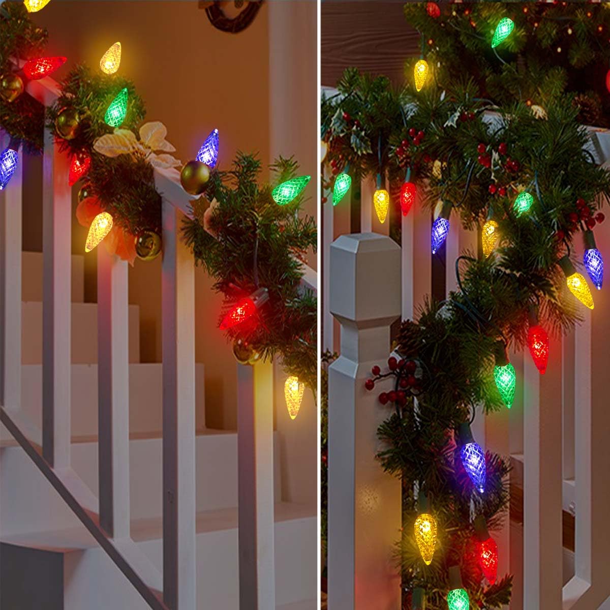 Iloverd C6 Solar Outdoor Multicolored 50Led 8 Modes Strawberry Christmas String Lights Waterproof For Xmas Tree Wreath Garland Garden Patio