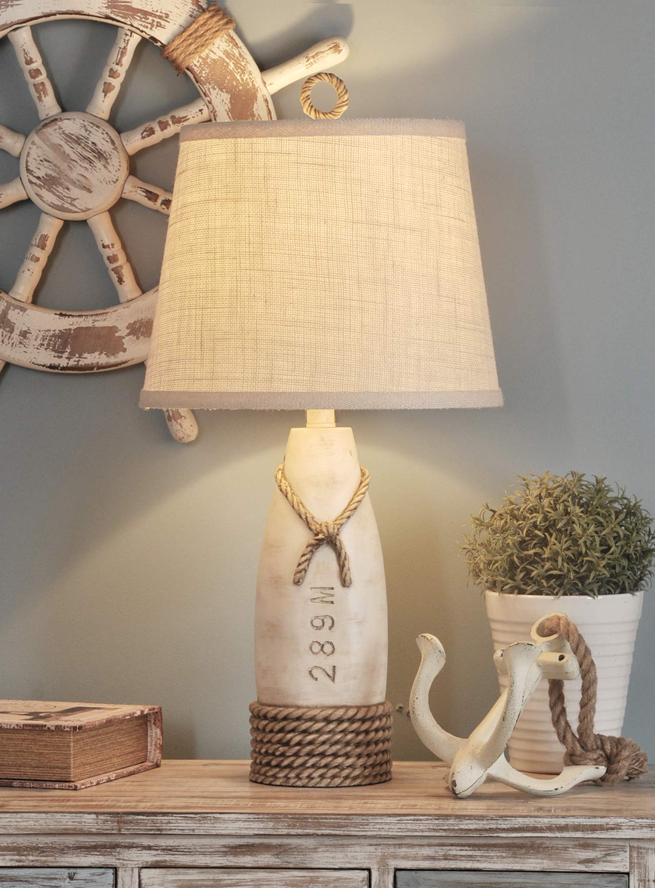 Collective Design L22489Bdsam, Distressed White Finish, Cream Hardback Canvas Shade Table Lamp