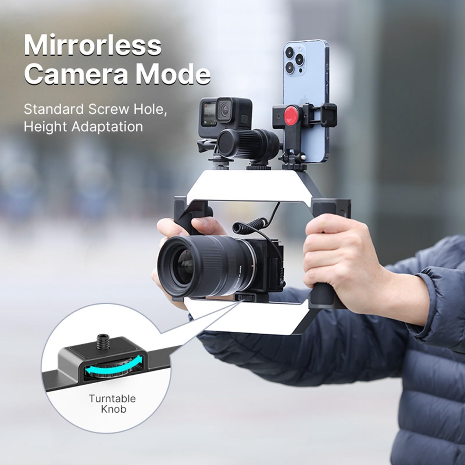 Jusmo Ulanzi Smartphone Video Rig W Light And Remote Control For Videomaker Filming Maker Video Grapher, U-Rig Light Handheld Square Ring Light Phone Video Making Stabilizer Grip Cage W Cold Shoe Mount
