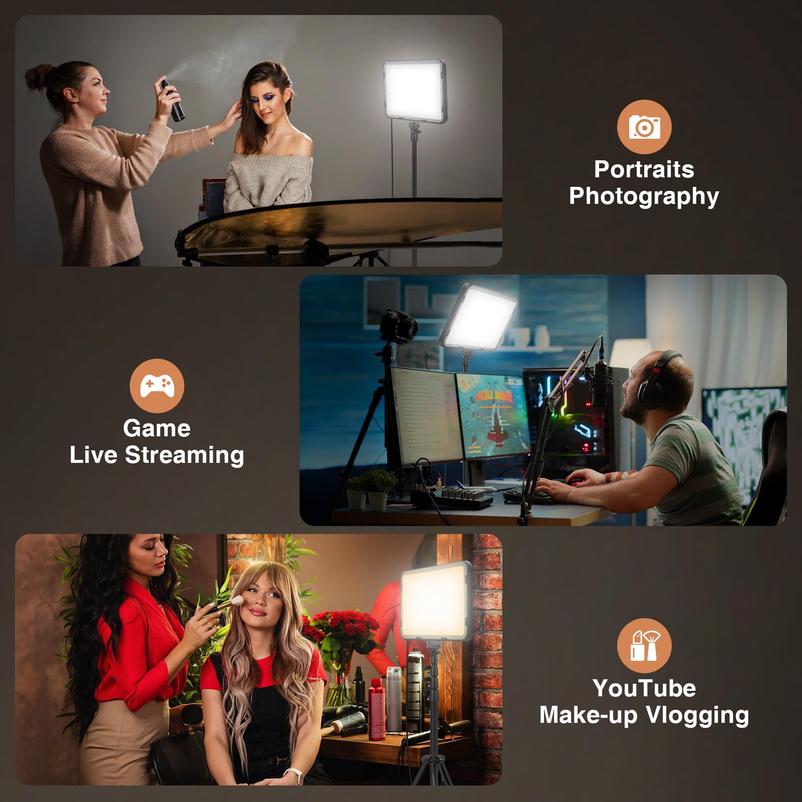 Kmasic 2 Pack Led Video Light With 63'' Tripod Stand, 2500-8500K Dimmable Photography Lighting Kit,15W Soft Studio Lighting For Video Recording/Filming/Game Streaming/Youtube/Podcast, Usb Charger