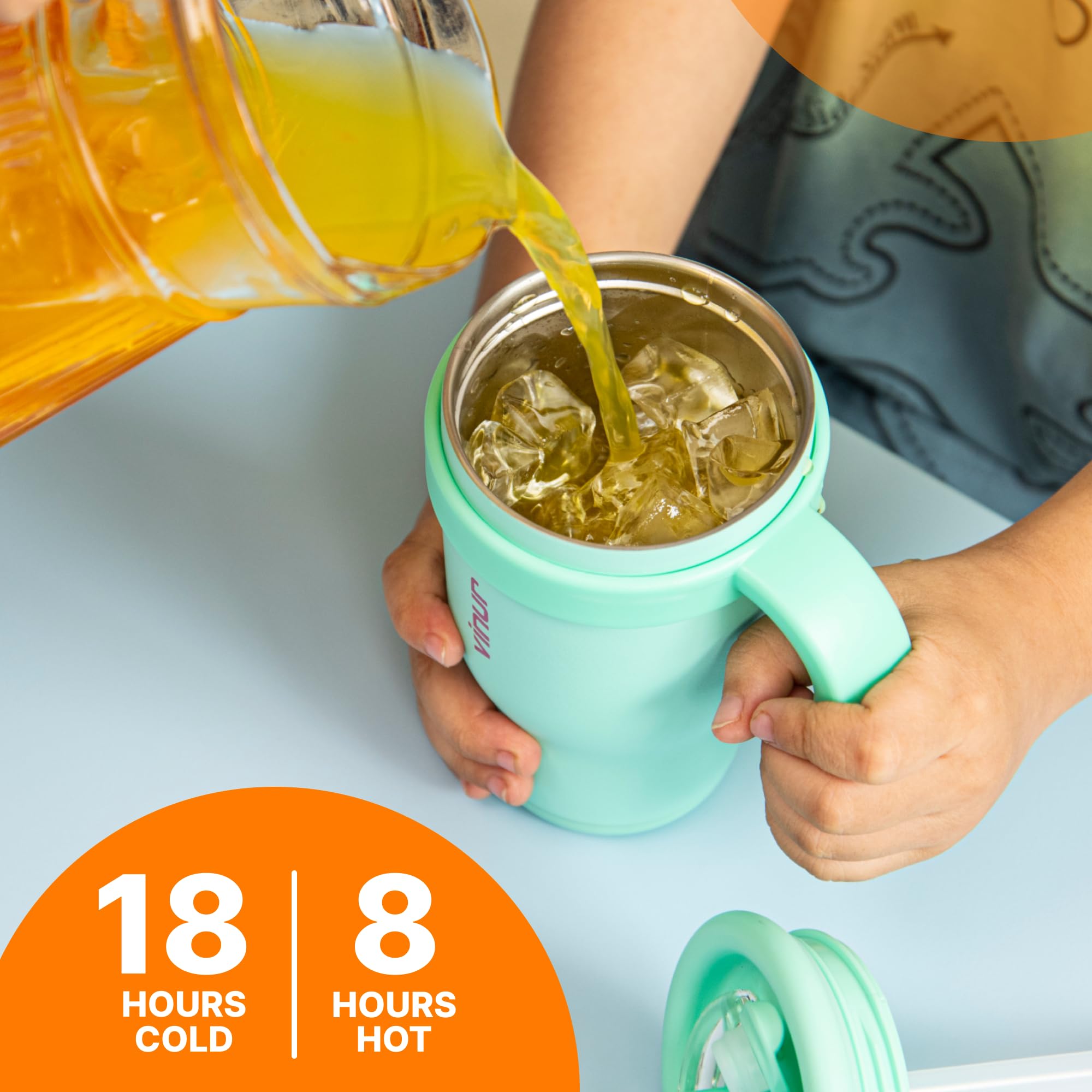 Vinur Kids Tumbler With Handle -14 Oz Stainless Steel Vacuum Insulated Leak Proof Travel Tumbler