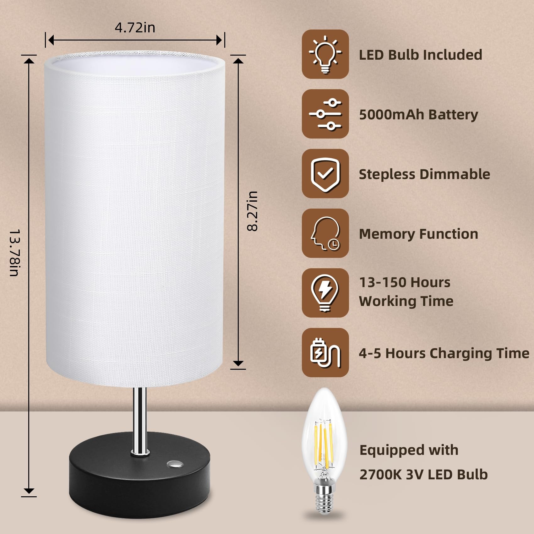 Hugchg Touch Control Cordless Table Lamp Set Of 2,5000Mah Battery Powered,Bedside Night Lamp With Stepless Dimming,Portable Table Lamp For Bedroom,Restaurants,Offices,Black