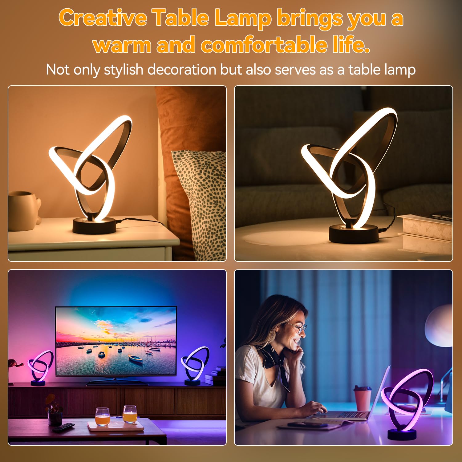 Vocevos Led Modern Table Lamps, Rgb Table Lamp With 7 Colors 10 Light Modes, 3-Way Dimmable Bedside Touch Spiral Cool Desk Lamps For Nightstand