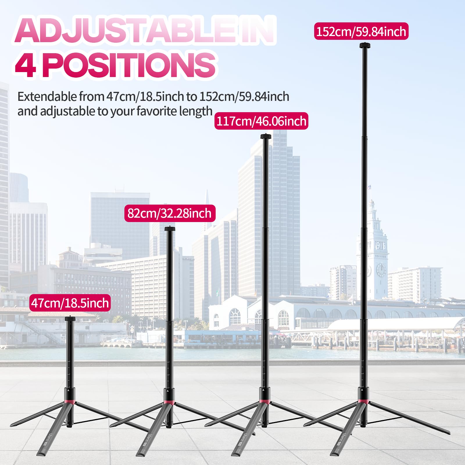 Ulanzi At-01 Extendable Light Stand Tripod, 59" Portable Vlog Camera Tripod Stand, Aluminum Camera Tripod For Camera Video Light Smartphone, Lightweight For Travel