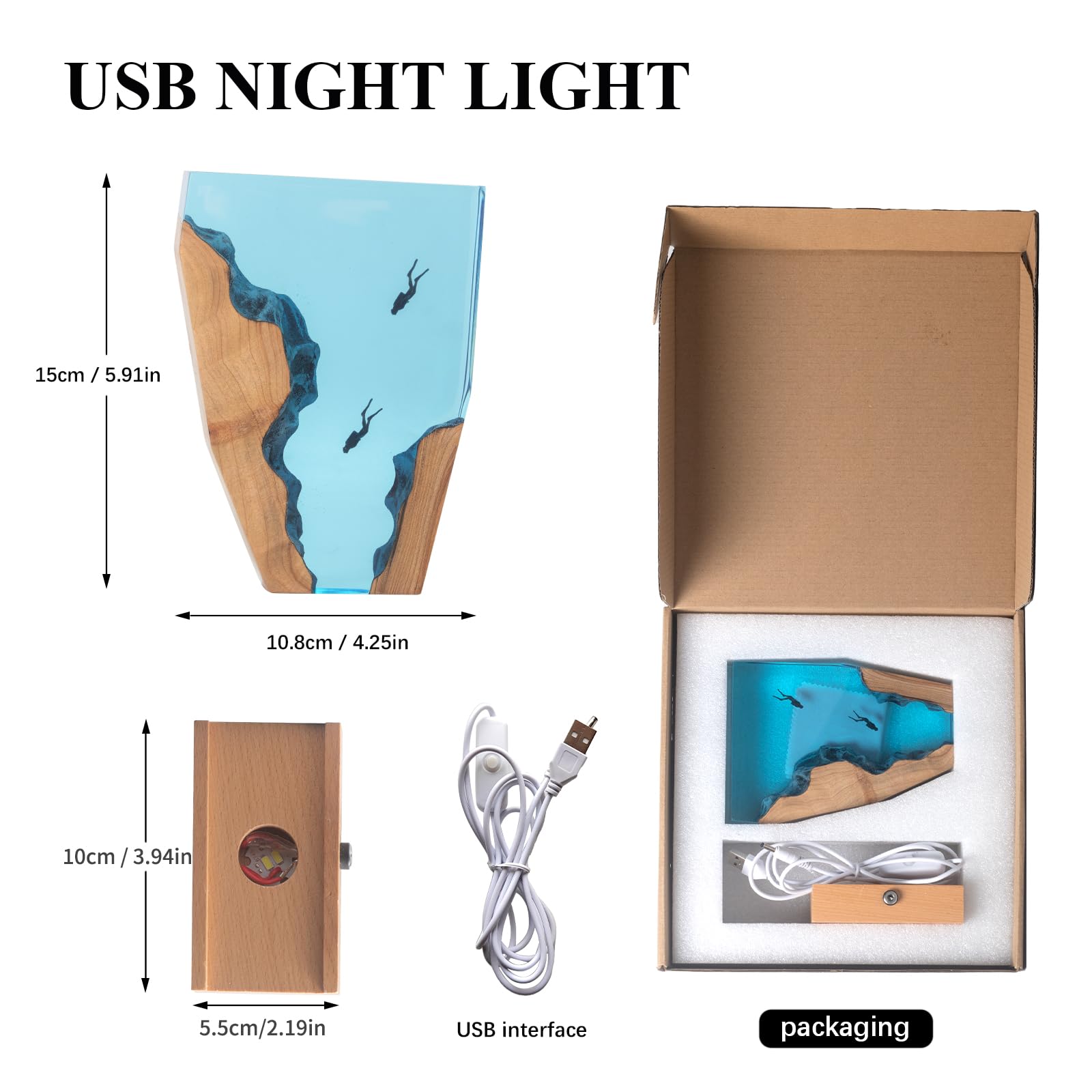 Eletriace Epoxy Resin Diver Lamp, Diver Ocean Lamp,Handmade Home Decor Bedside Nightlight, Unique Resin Lighting, Nightstand Decorations For Bedroom, Suitable For Holidays（6Inch-Two Divers