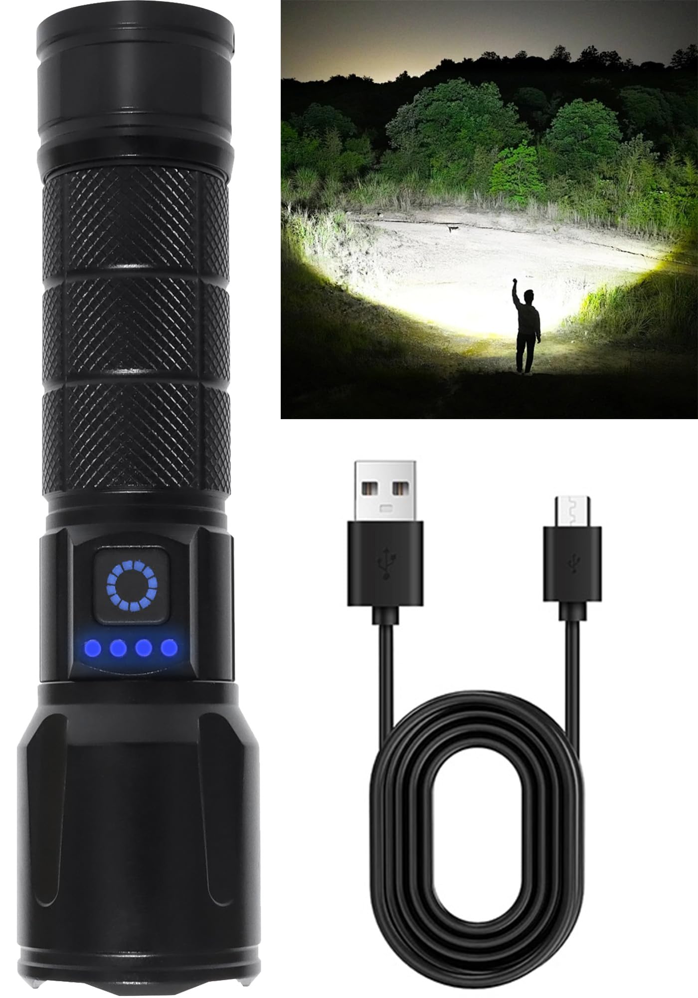 Wahliwahli Led Rechargeable Flashlights High Lumens With Zoomable, Super Bright Tactical Flashlight For Emergencies, Portable Waterproof Powerful Handheld Flash Lights For Camping, Hiking, Home Use