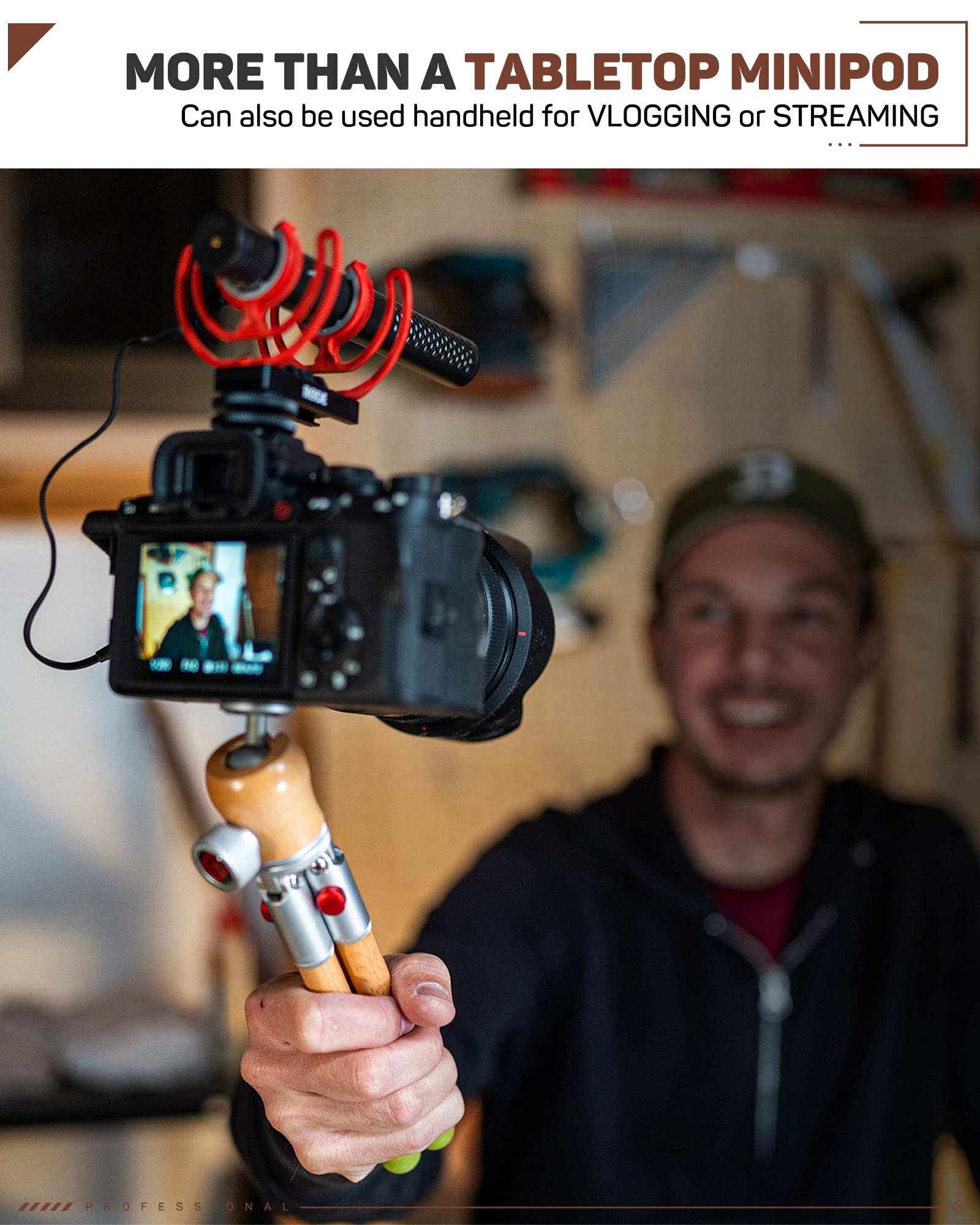 Ifootage Timberpod Mini Tripod, Small Camera Tripod With 1/4" Screw, Professional Tabletop Tripod For Dslr Camera, Mobile Phone And Action Cameras, Handheld Mini Tripod Wood（Sliver）