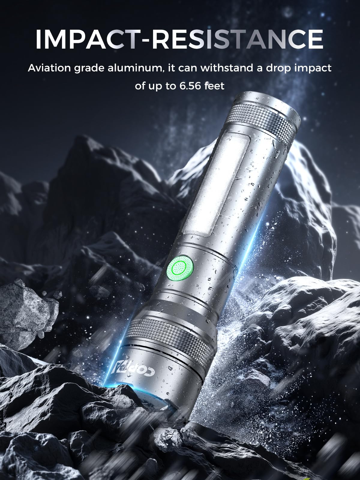 Coppa Flashlight, High Lumen Rechargeable Led Flashlights 6 Modes Zoomable Aluminum Small Powerful Flashlight With Emergency Red Sidelight Brightest Mini Handheld Flash Light For Home Camping, Gray